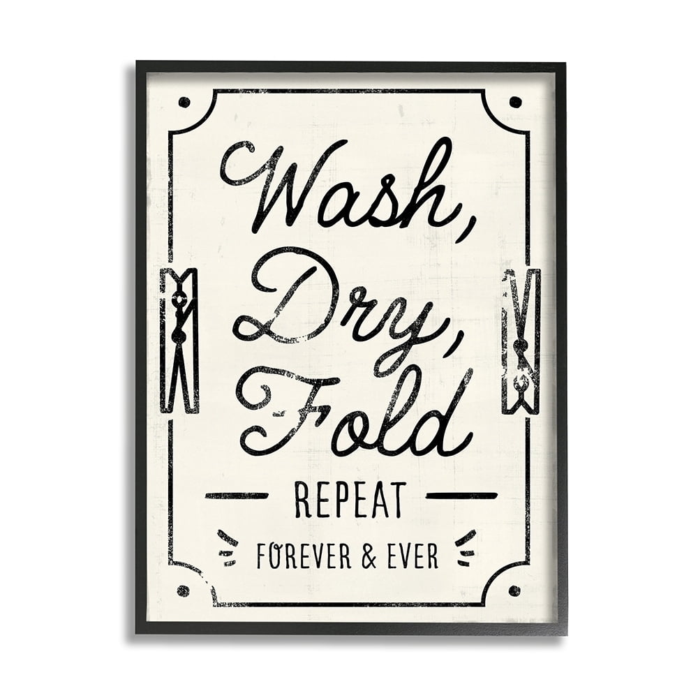 Stupell Industries Charming Retro Laundry Wash Dry Fold Repeat Black Framed by Victoria Barnes