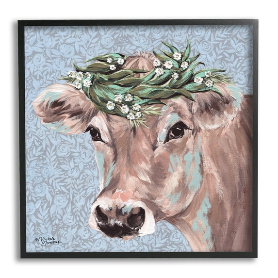 Stupell Industries Charming Rural Cow Portrait Floral Crown, 24 x 24,Design by Michele Norman