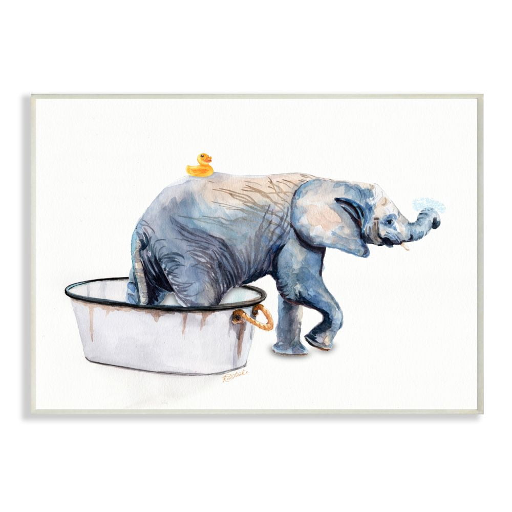 Stupell Industries Charming Rustic Elephant In Bubble Bath Painting Designed by Jennifer Redstreake