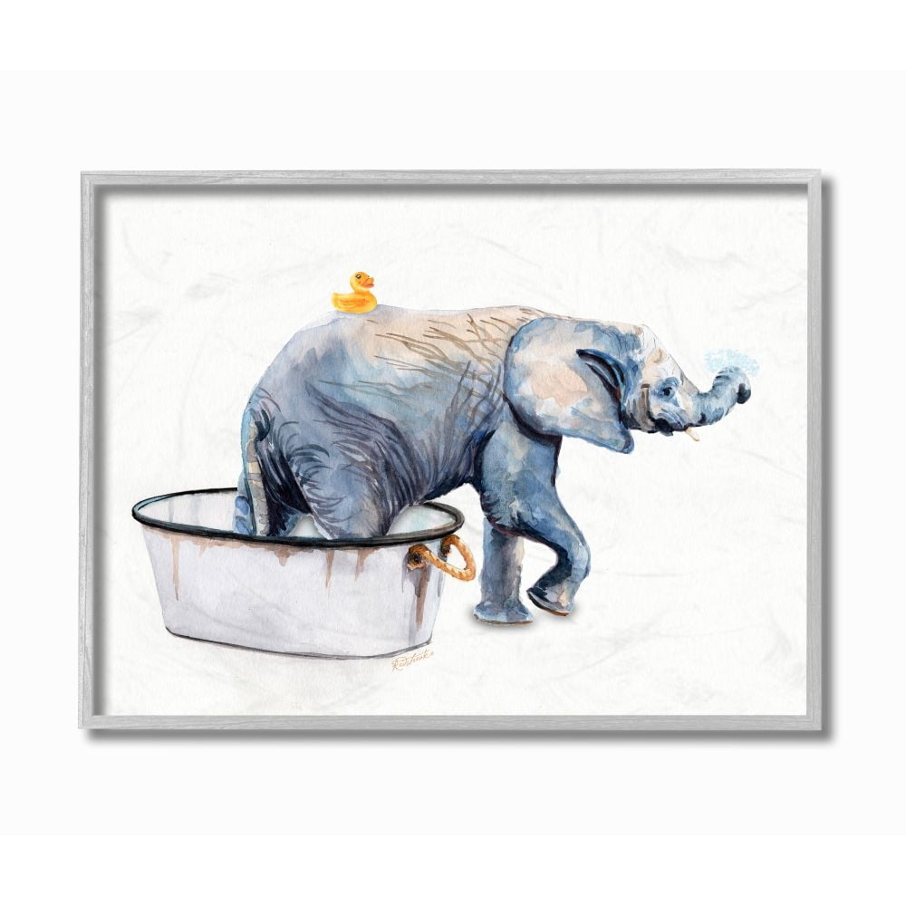 Stupell Industries Charming Rustic Elephant In Bubble Bath Painting Designed by Jennifer Redstreake