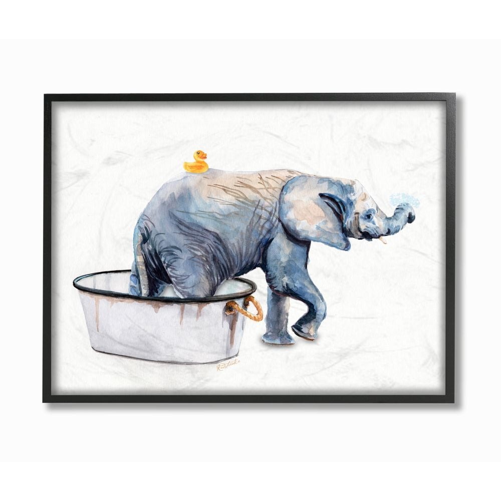 Stupell Industries Charming Rustic Elephant In Bubble Bath Painting Designed by Jennifer Redstreake
