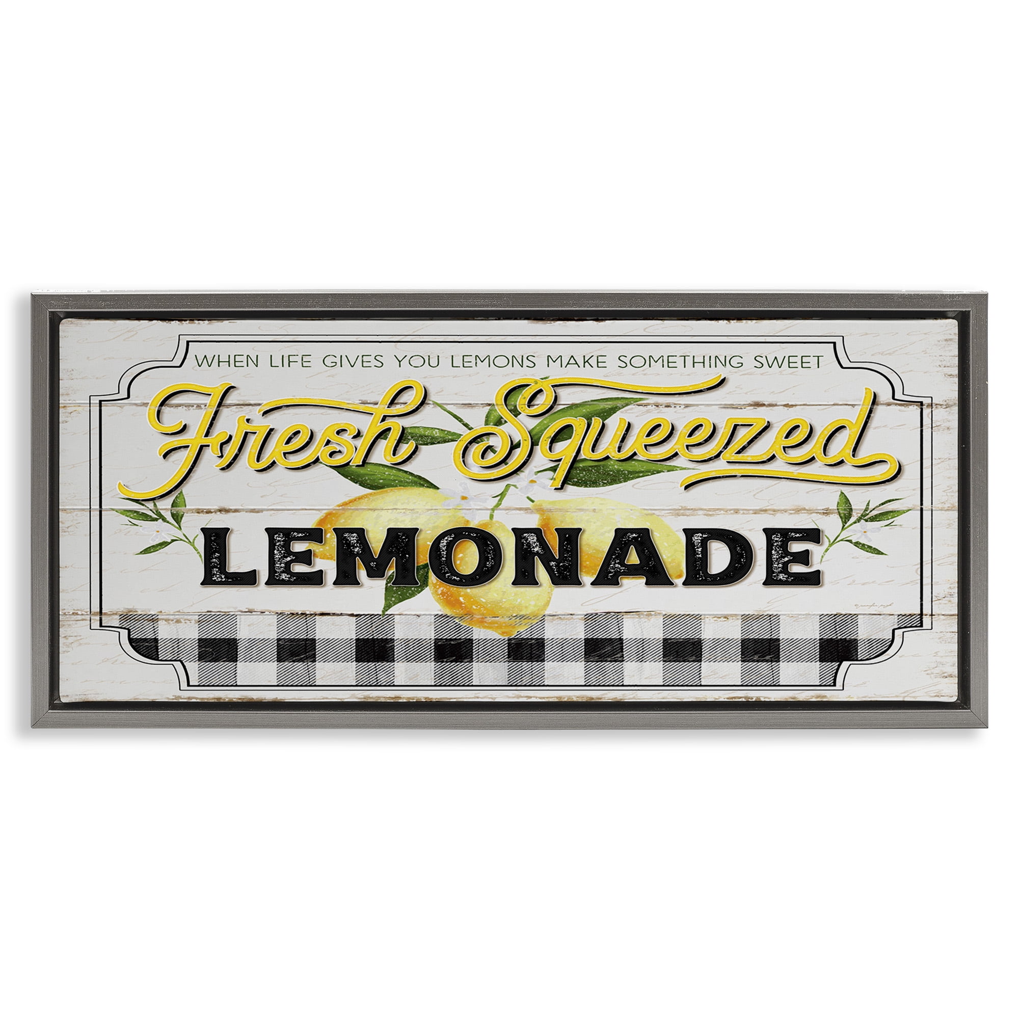 Stupell Industries Charming Rustic Lemonade Typography Painting Gray Floater Framed Canvas Art Print Wall Art, 21 x 17