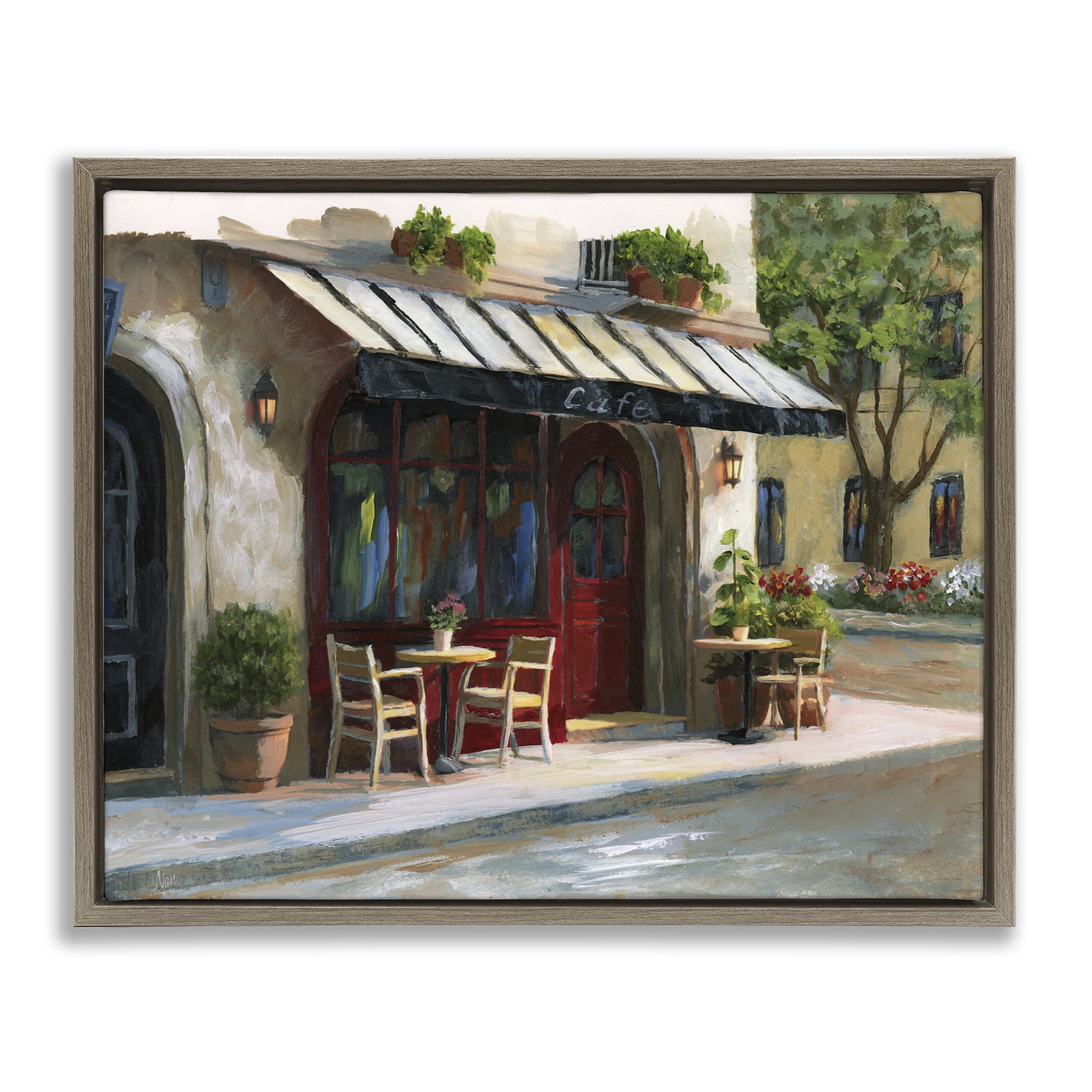 Stupell Industries Charming Sidewalk Cafe Tables Brown Framed Floater Canvas Wall Art, design by Nan