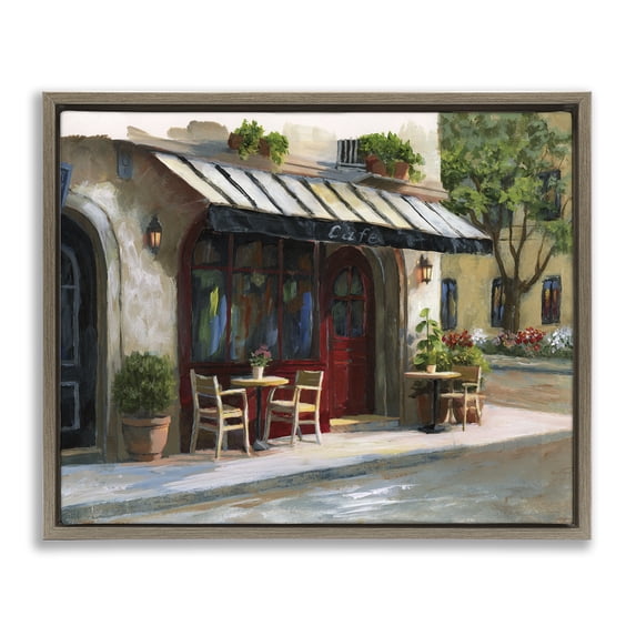 Stupell Industries Traditional Charming Sidewalk Cafe Tables Brown Floating Frame Canvas Art, 21 x 17, by Nan