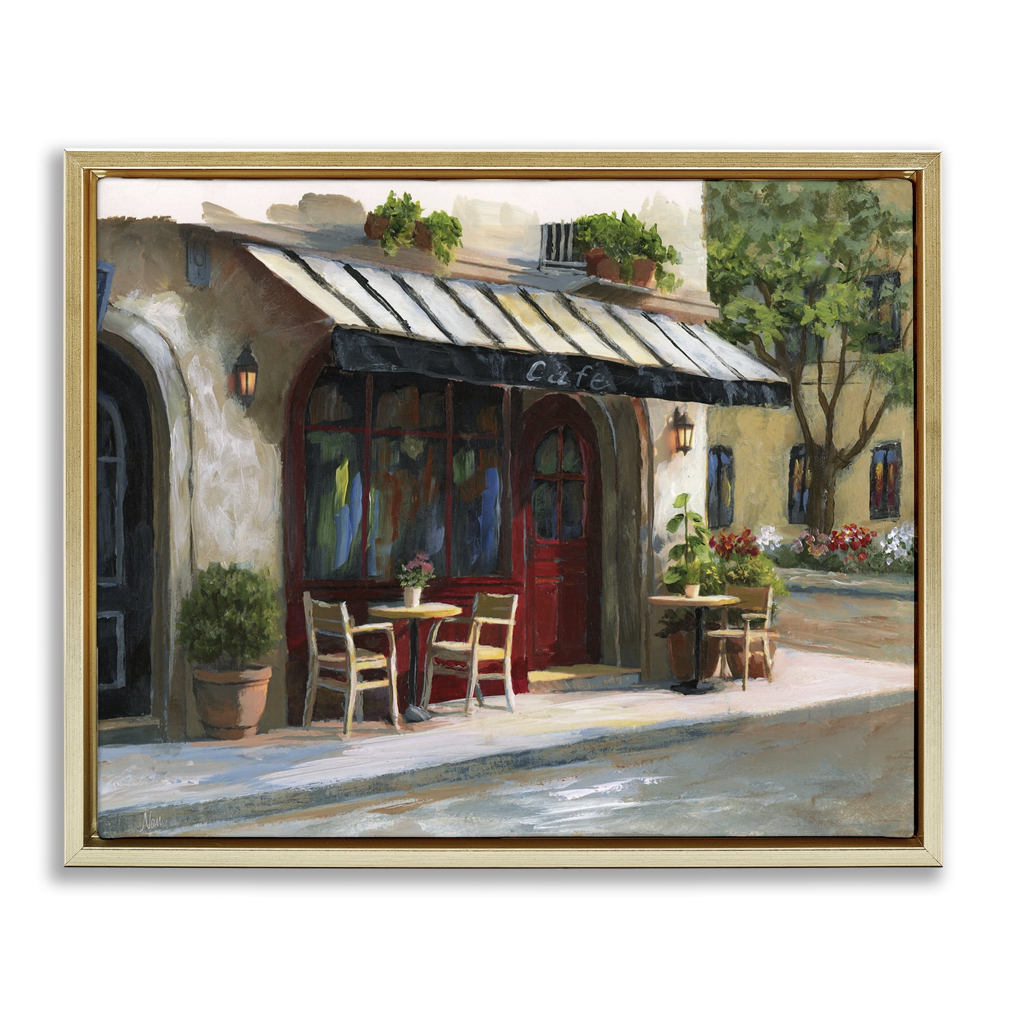 Stupell Industries Charming Sidewalk Cafe Tables Gold Framed Floater Canvas Wall Art, design by Nan