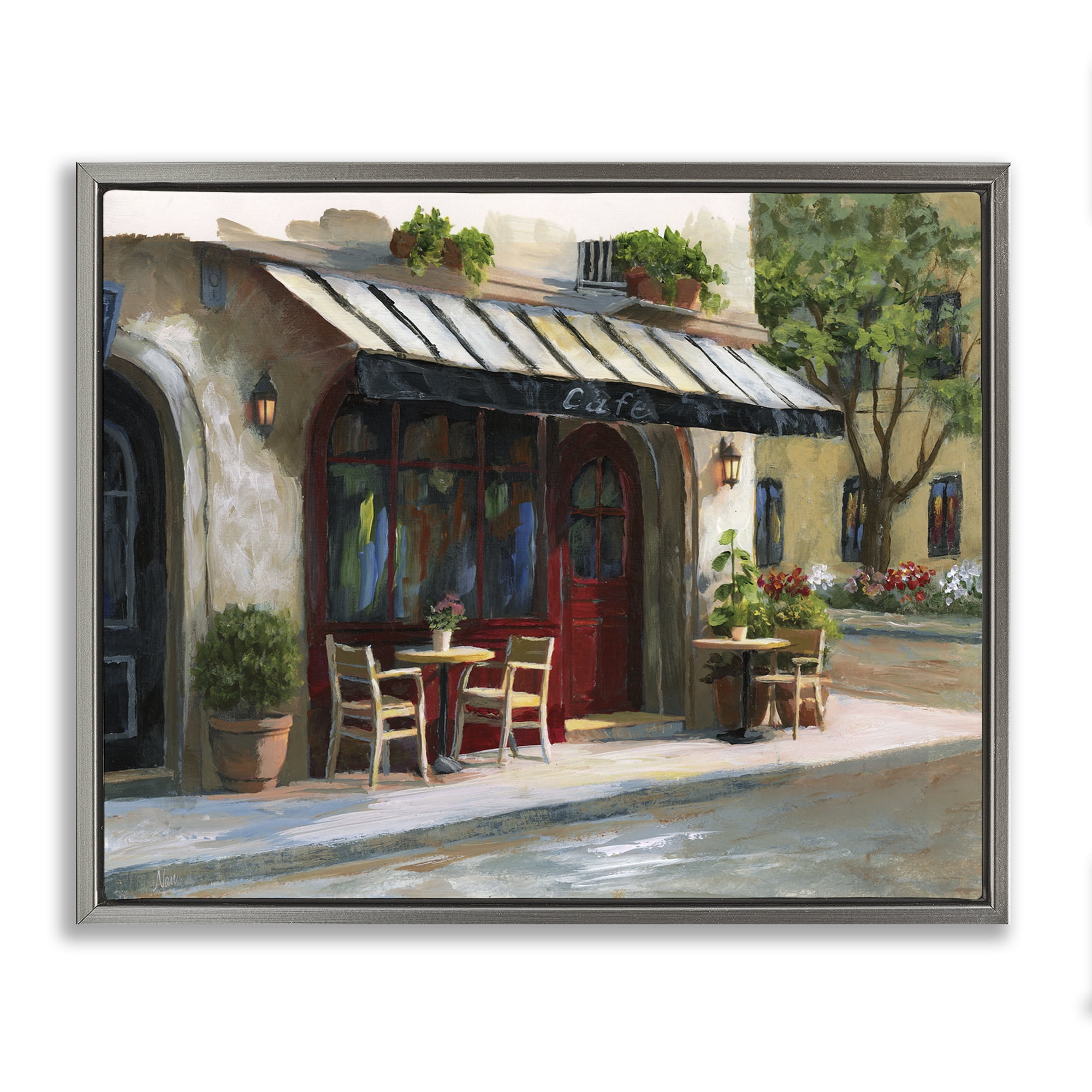 Stupell Industries Charming Sidewalk Cafe Tables Gray Framed Floater Canvas Wall Art, design by Nan