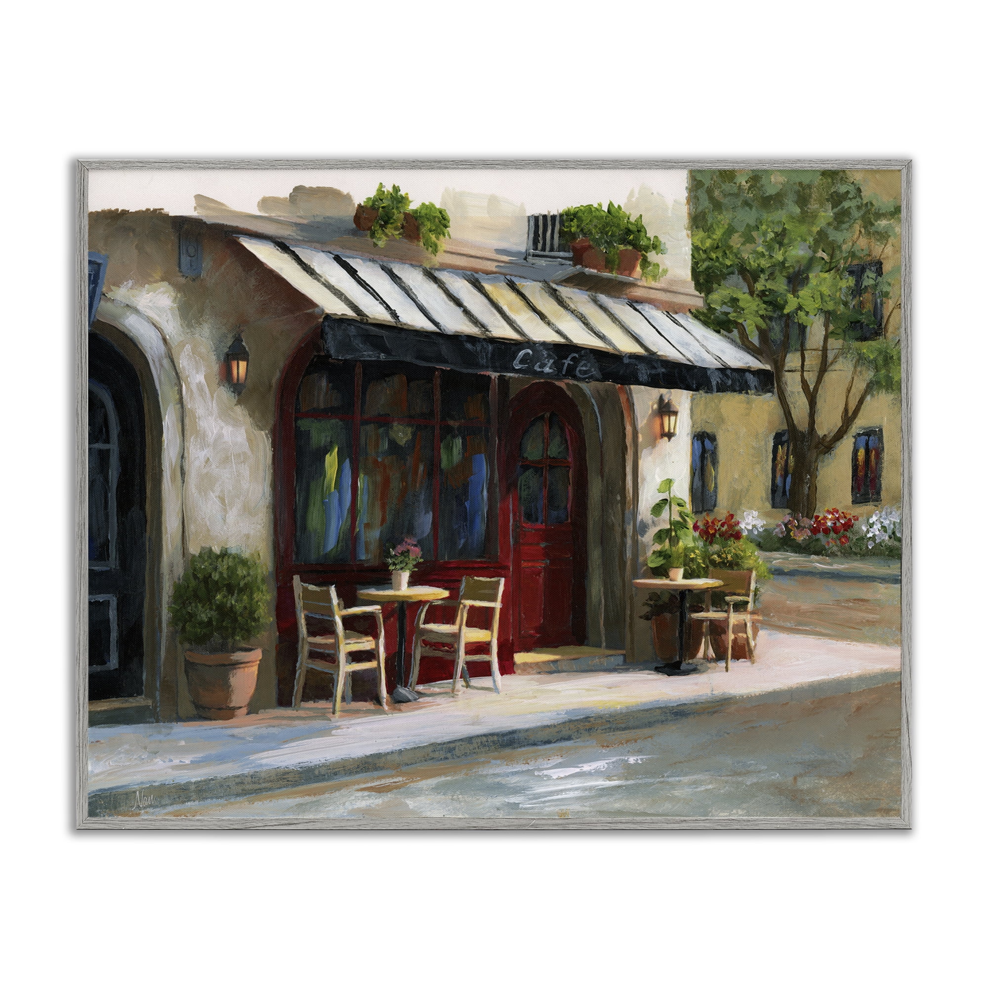 Stupell Industries Charming Sidewalk Cafe Tables Gray Framed Giclee Art, design by Nan