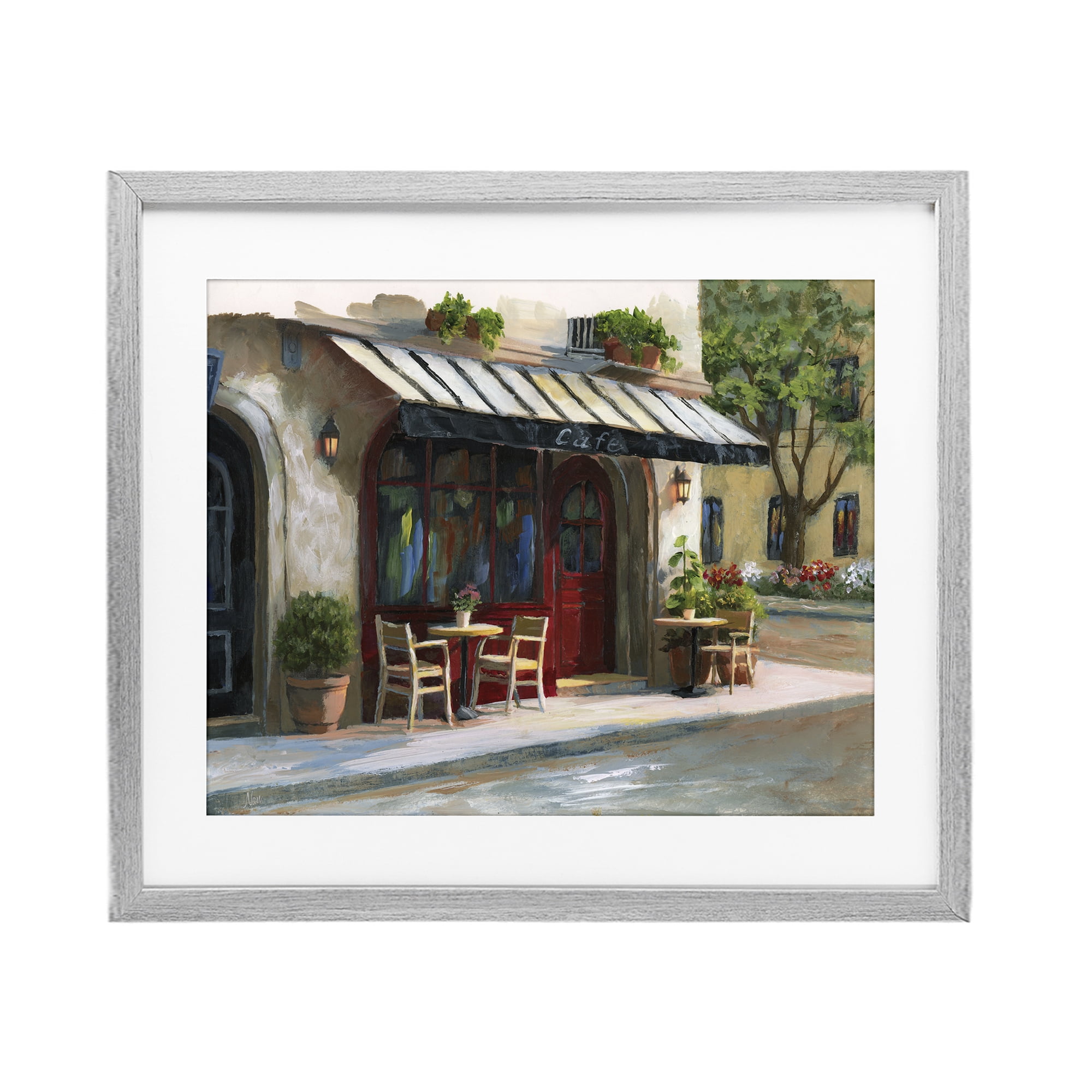 Stupell Industries Charming Sidewalk Cafe Tables Gray Framed Print Under Glass, design by Nan