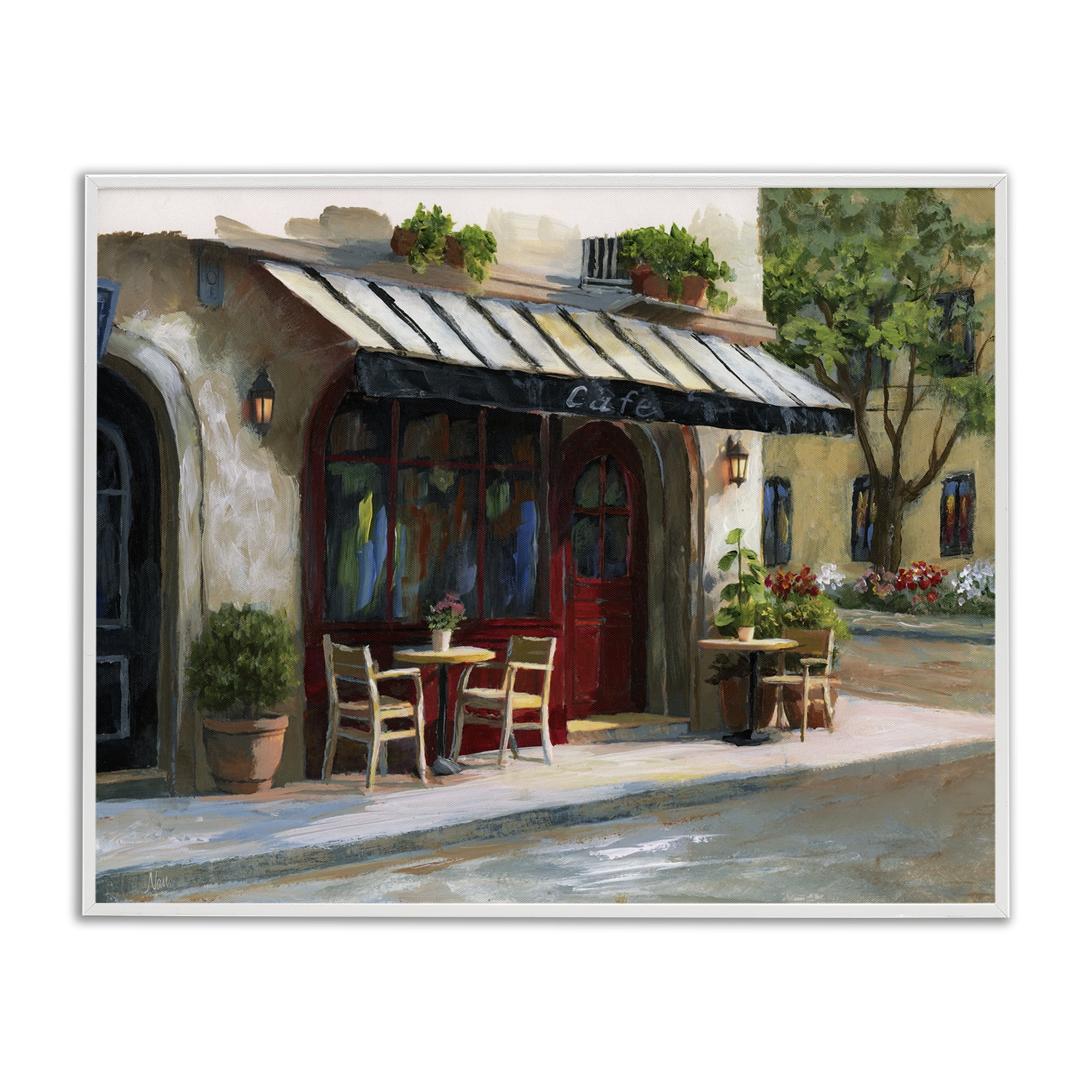 Stupell Industries Charming Sidewalk Cafe Tables White Framed Giclee Art, design by Nan