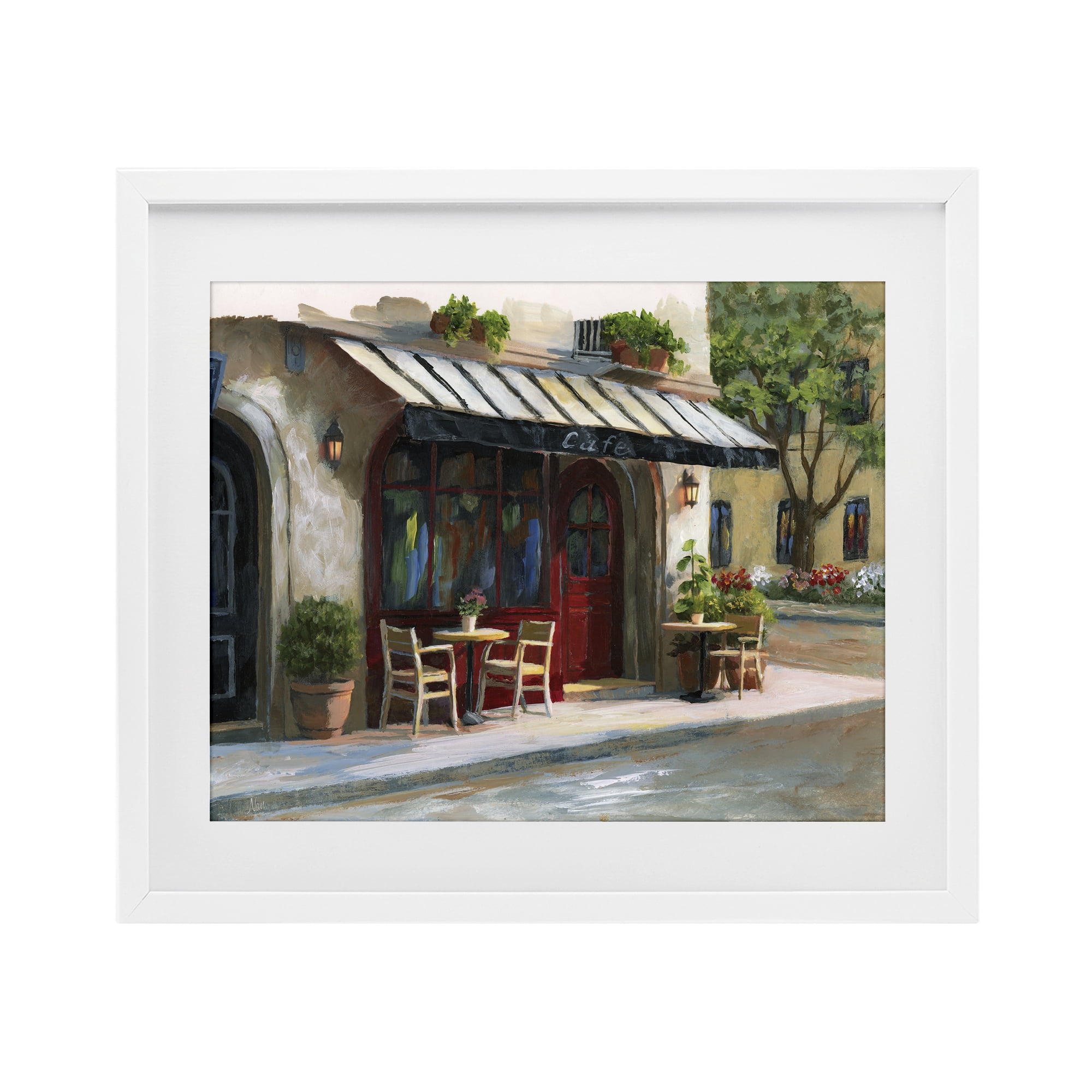 Stupell Industries Charming Sidewalk Cafe Tables White Framed Print Under Glass, design by Nan