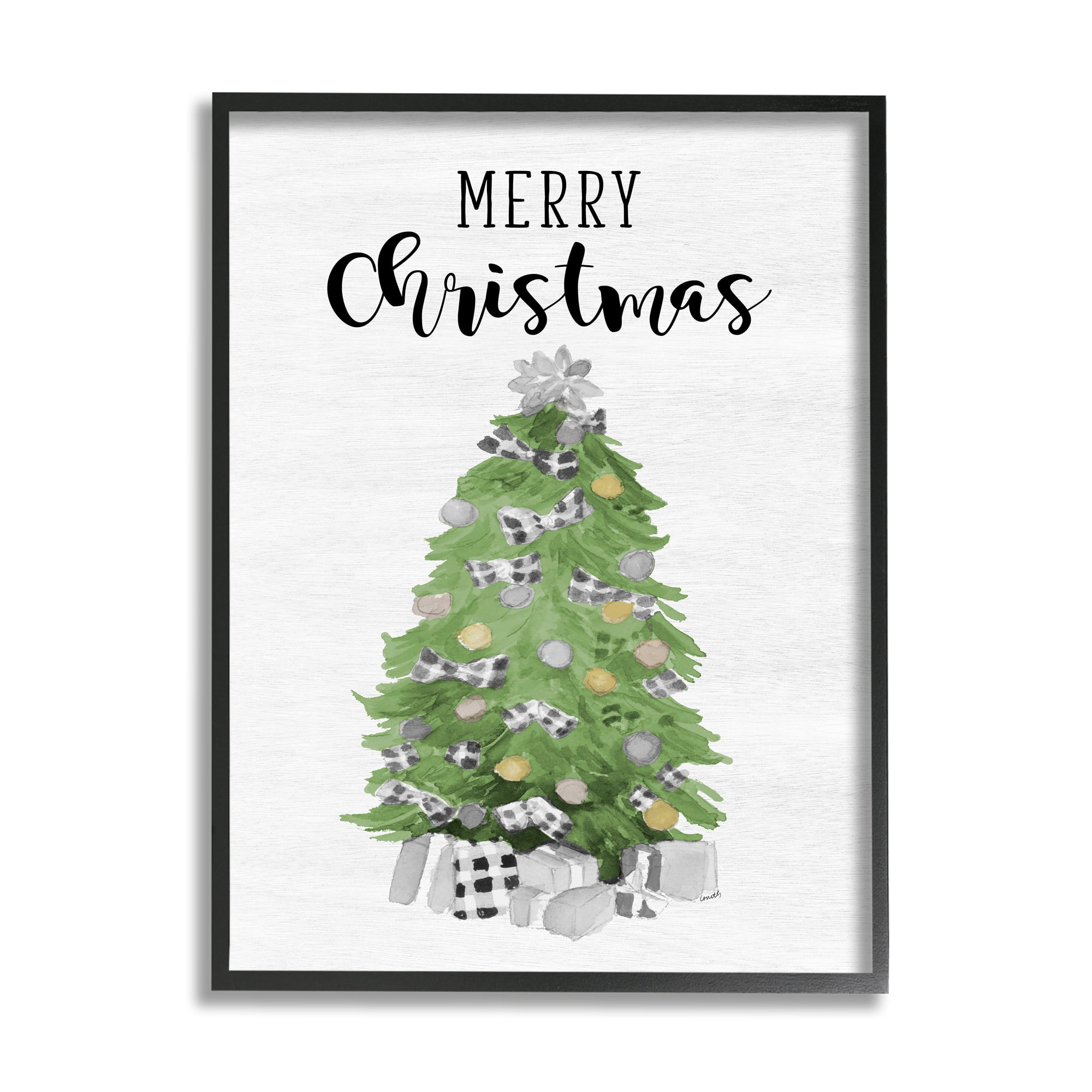 Stupell Industries Charming Soft Green Fir Tree Merry Christmas Text Holiday Painting Black Framed Art Print Wall Art, 11 x 14