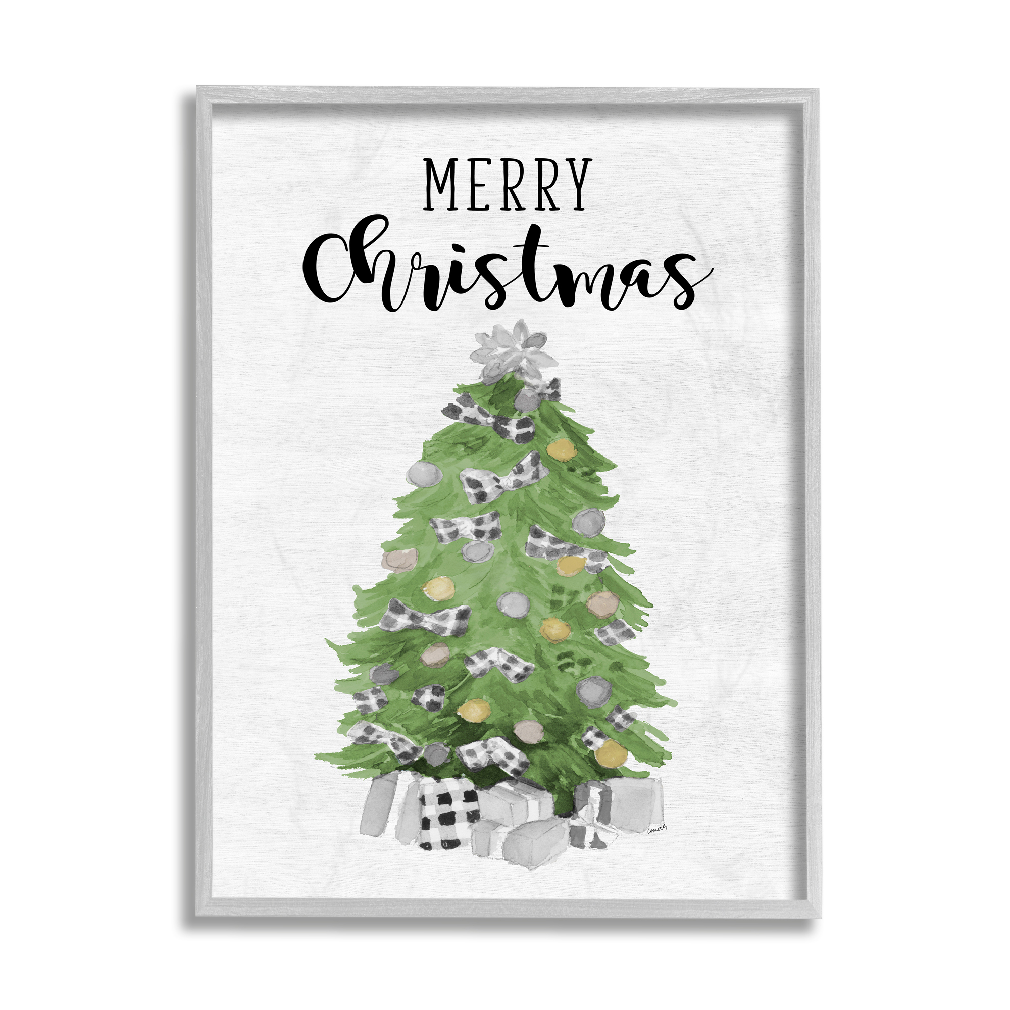 Stupell Industries Charming Soft Green Fir Tree Merry Christmas Text Holiday Painting Gray Framed Art Print Wall Art, 11 x 14