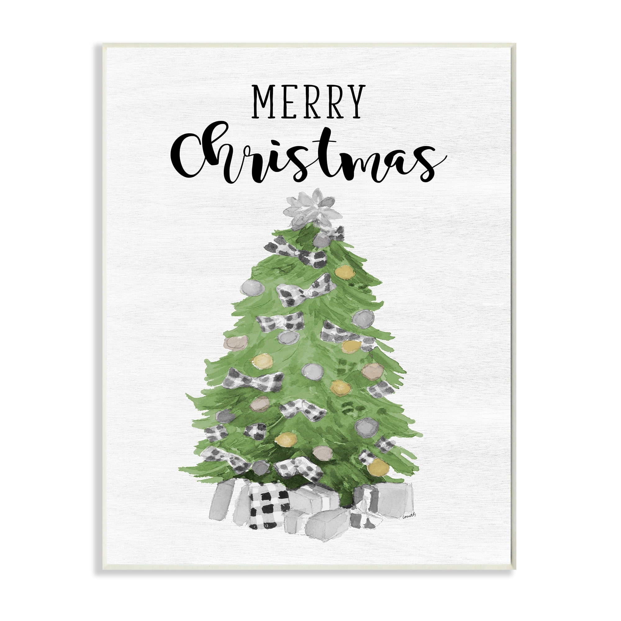 Stupell Industries Charming Soft Green Fir Tree Merry Christmas Text Holiday Painting Wall Plaque Art Print Wall Art, 10 x 15
