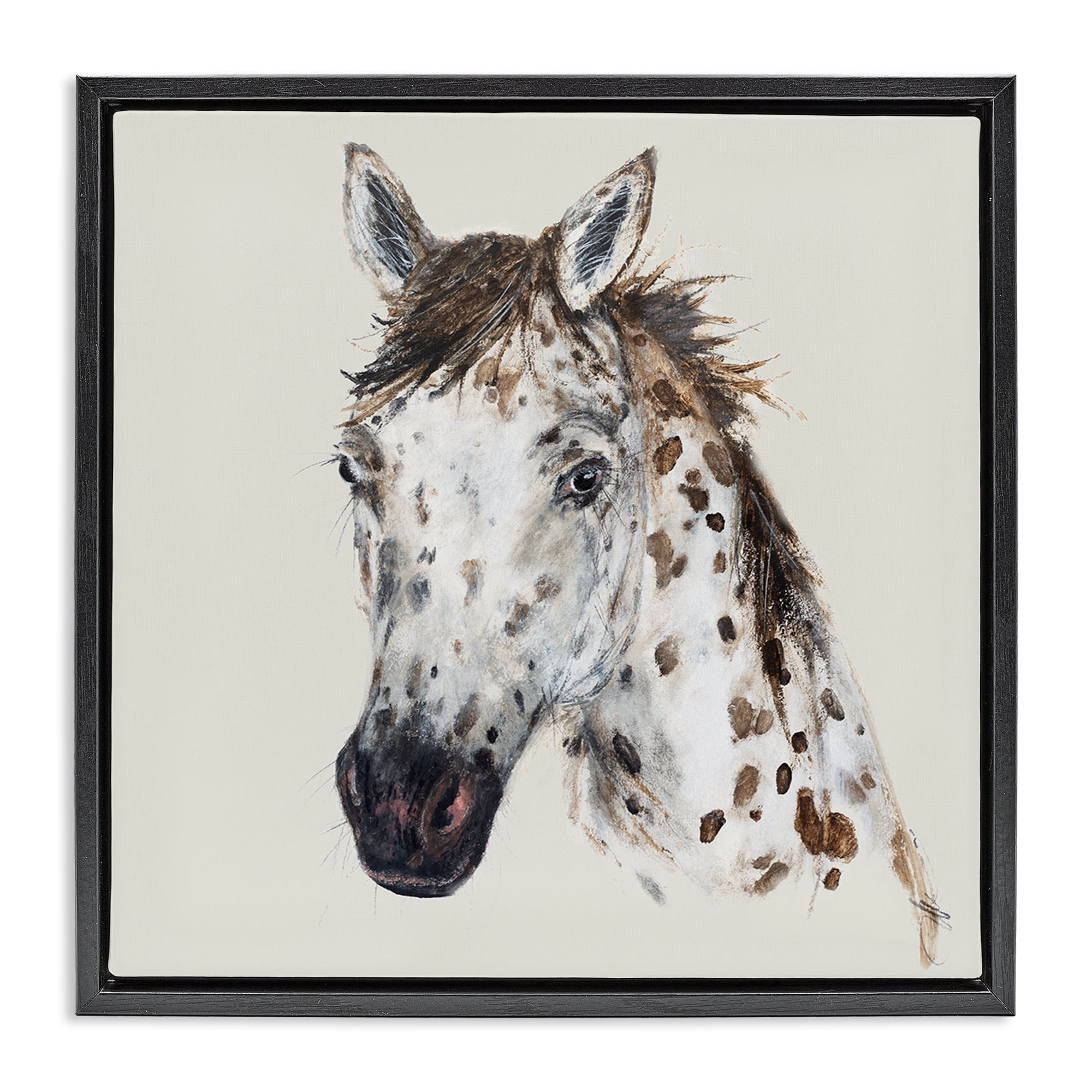 Stupell Industries Charming Spotted Horse Animals Painting Black Floater Framed Canvas Art Print Wall Art, 18 x 18