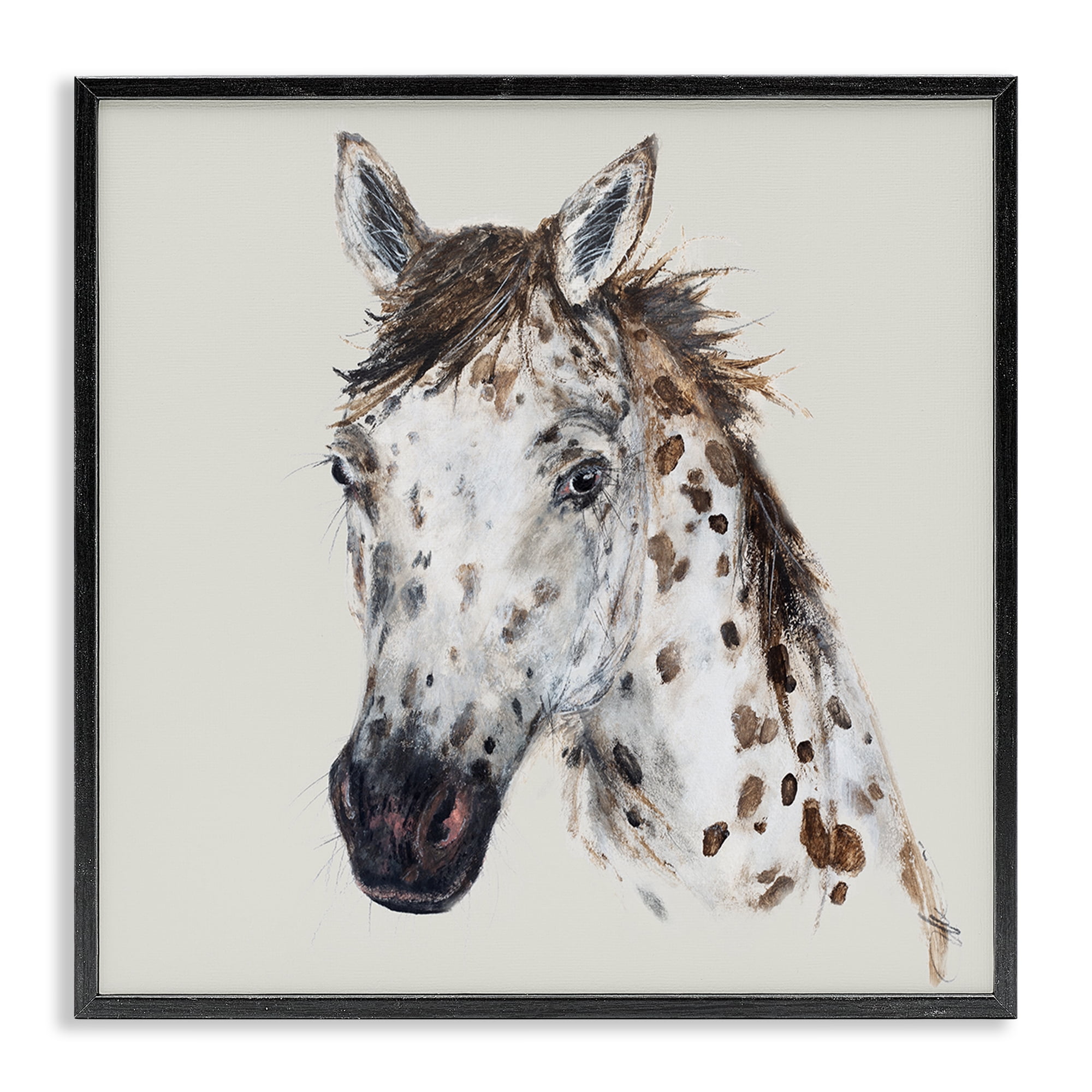 Stupell Industries Charming Spotted Horse Animals Painting Black Framed Art Print Wall Art, 17 x 17