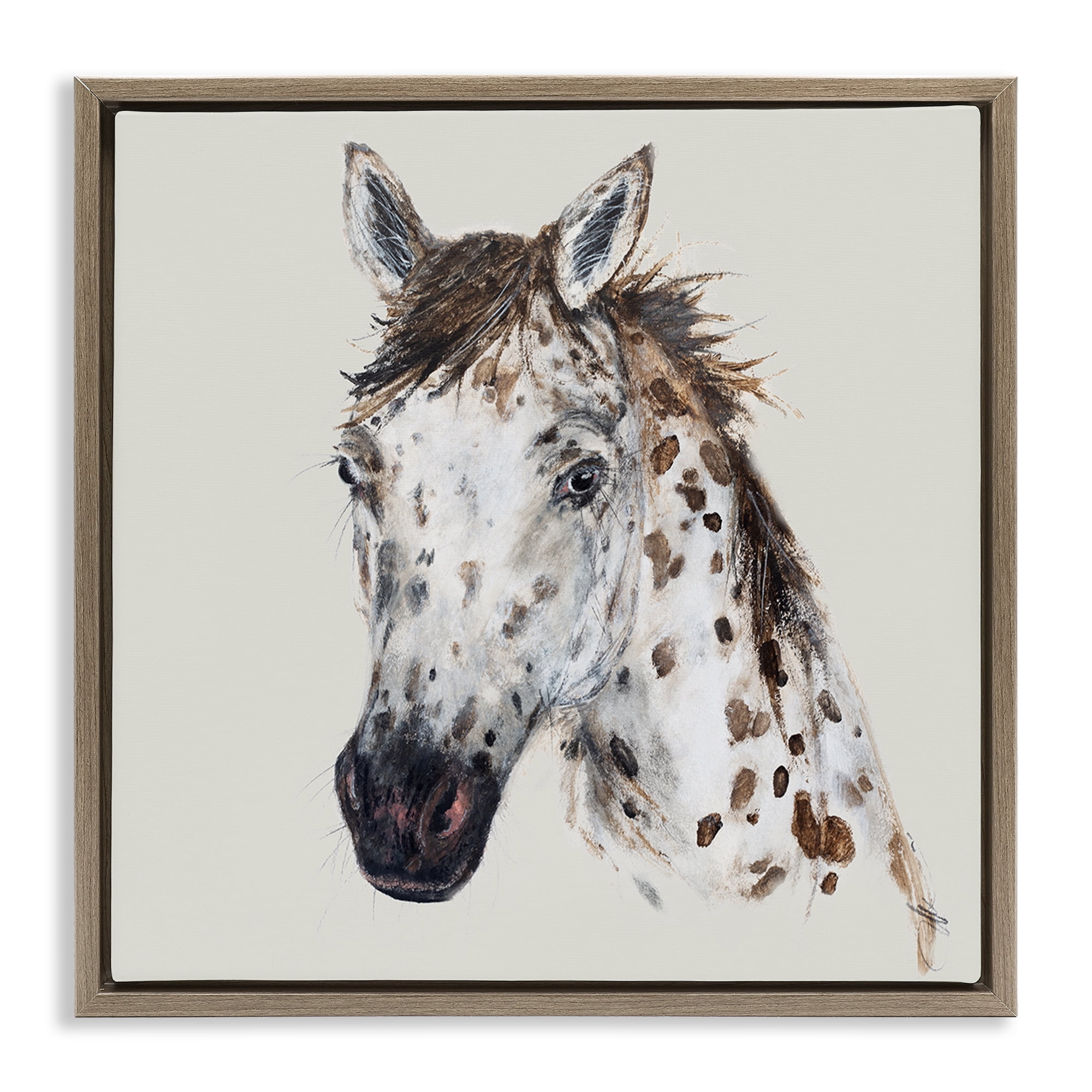 Stupell Industries Charming Spotted Horse Animals Painting Brown Floater Framed Canvas Art Print Wall Art, 25 x 25
