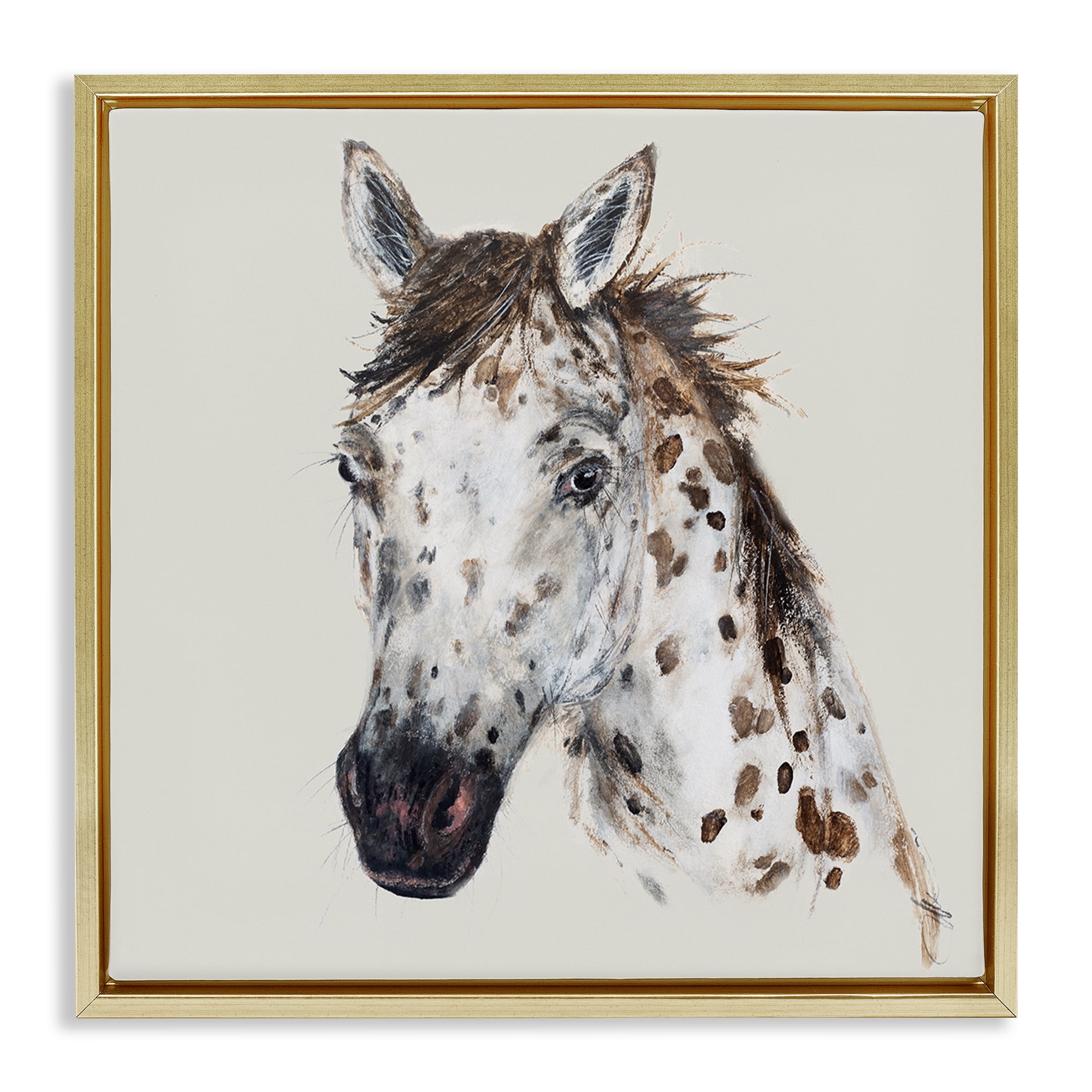 Stupell Industries Charming Spotted Horse Animals Painting Gold Floater Framed Canvas Art Print Wall Art, 18 x 18