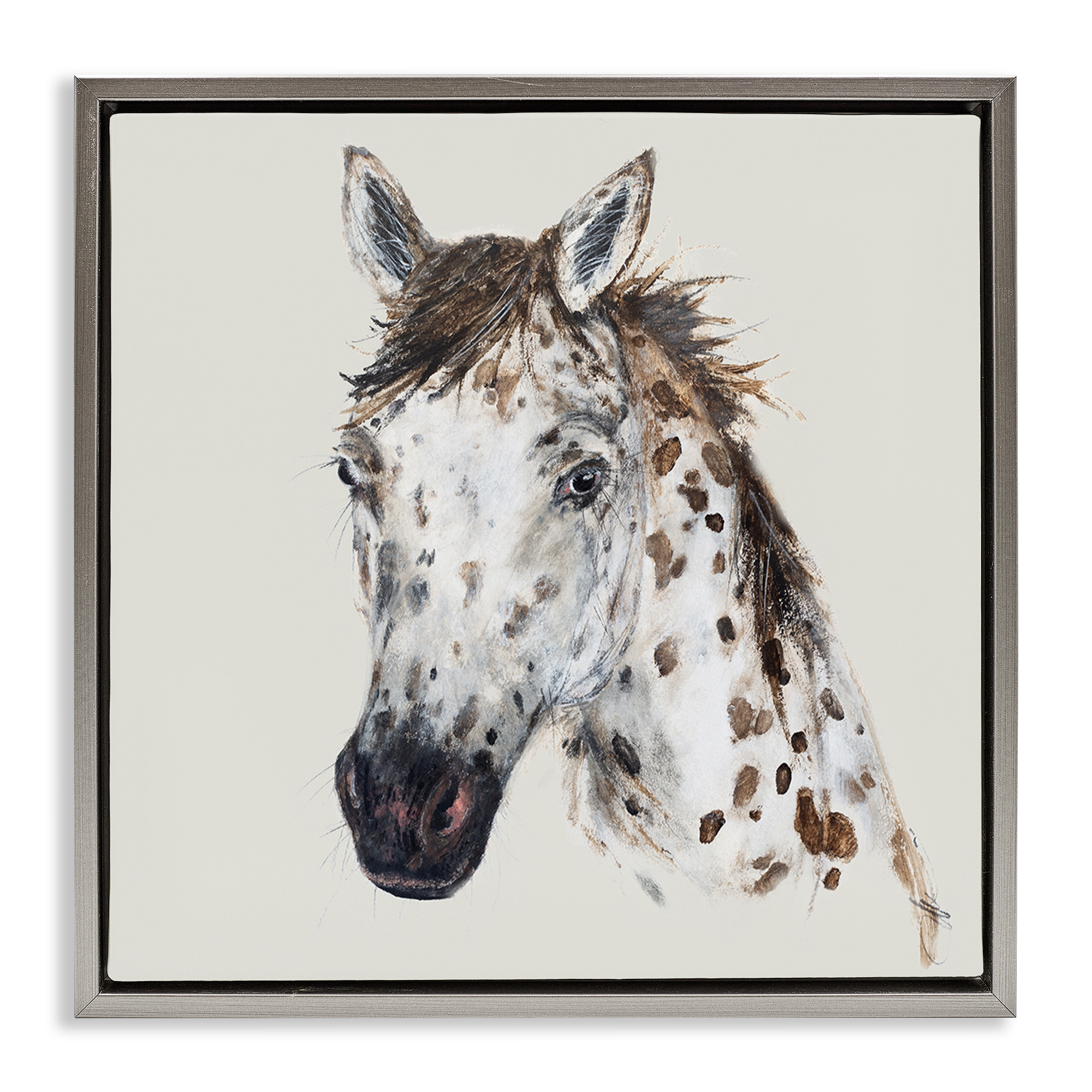 Stupell Industries Charming Spotted Horse Animals Painting Gray Floater Framed Canvas Art Print Wall Art, 25 x 25