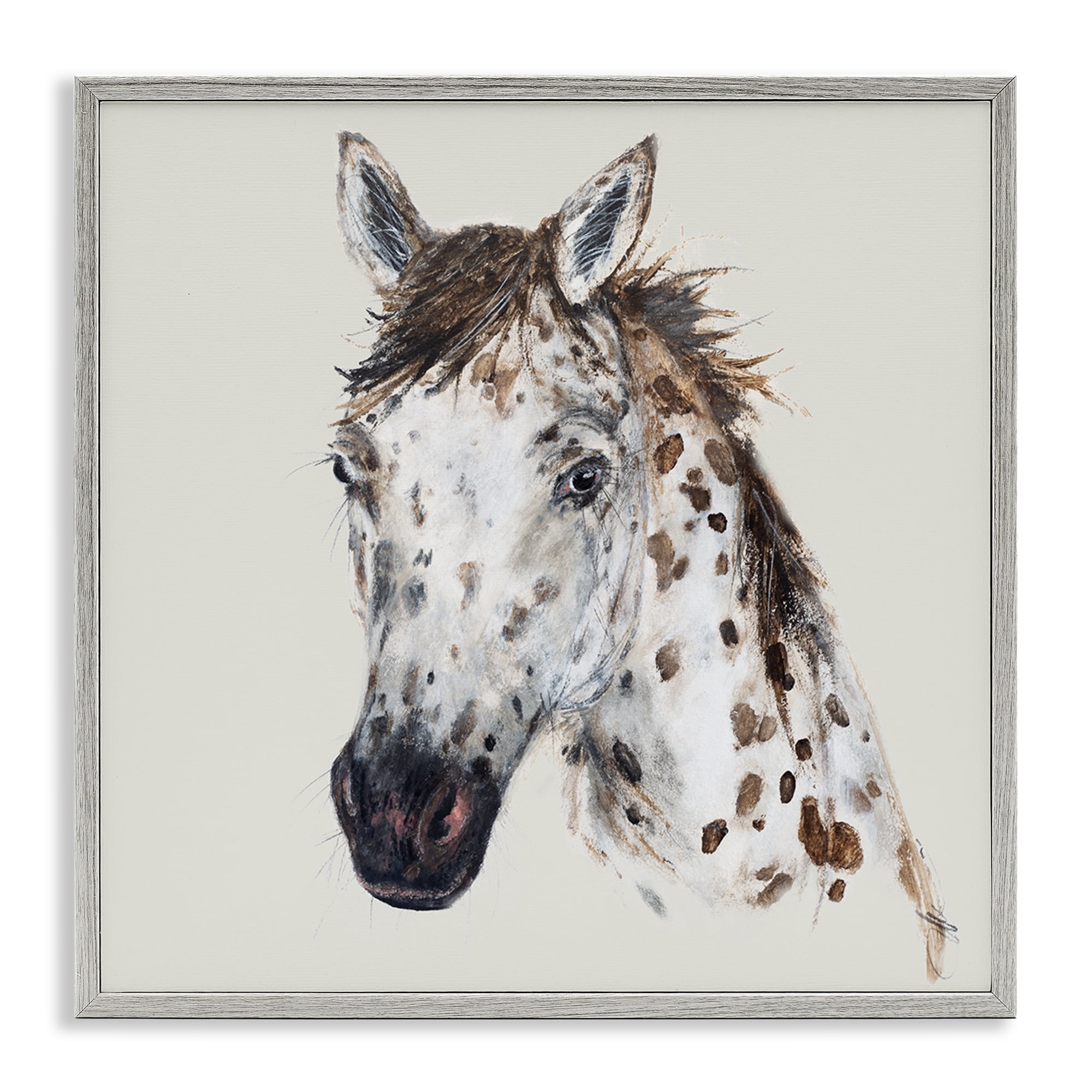 Stupell Industries Charming Spotted Horse Animals Painting Gray Framed Art Print Wall Art, 24 x 24