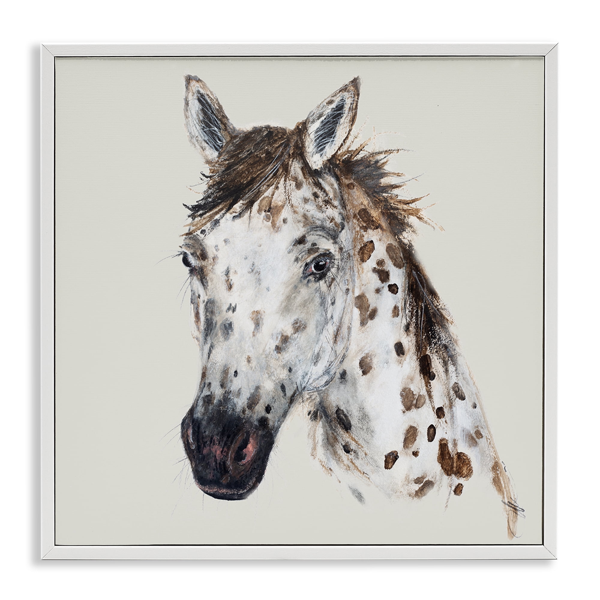 Stupell Industries Charming Spotted Horse Animals Painting White Framed Art Print Wall Art, 17 x 17