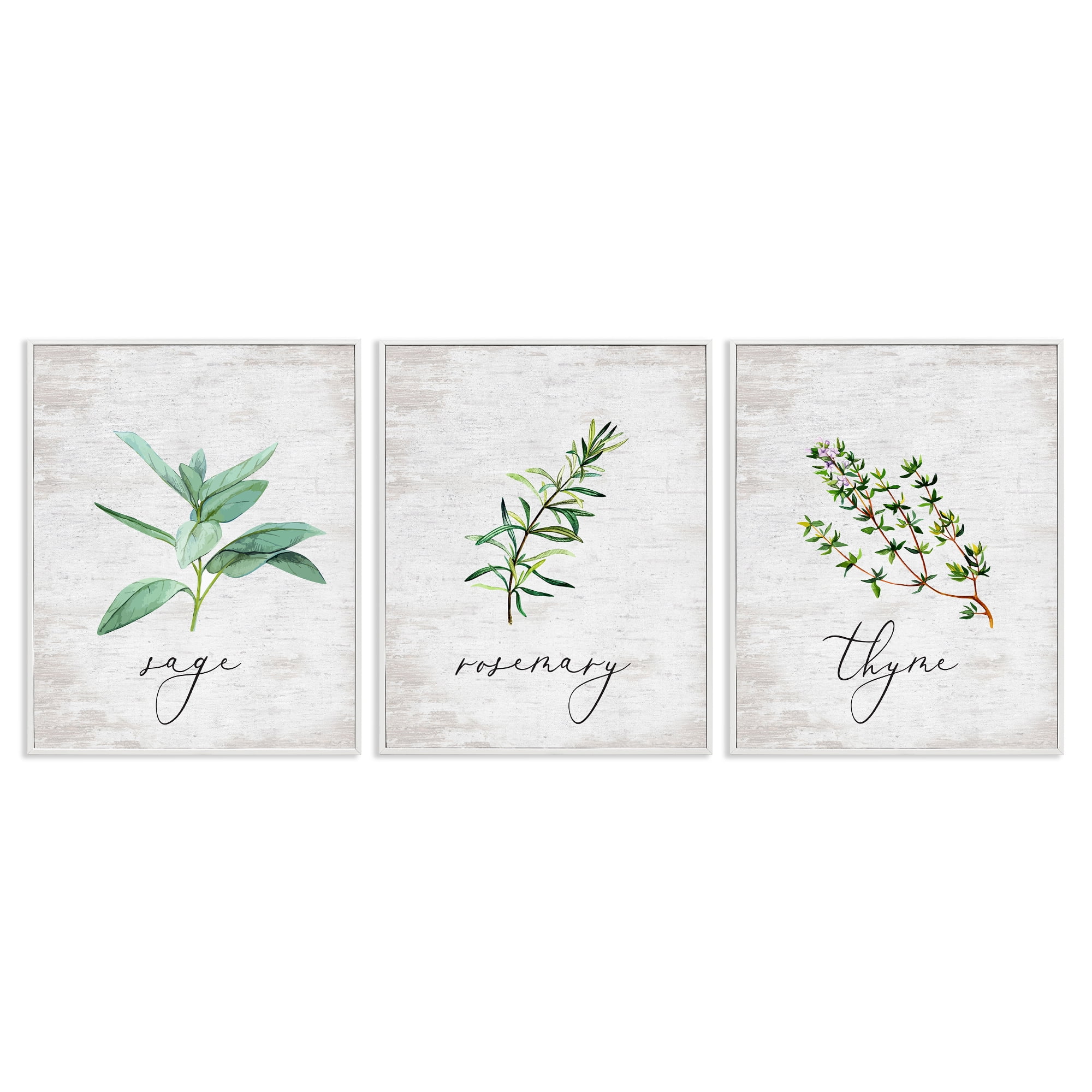Stupell Industries Charming Summer Kitchen Herbs Text & Numbers Painting White Framed Art Print Wall Art, 24 x 30, Set of 3
