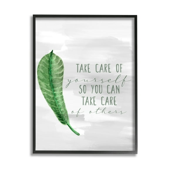 Stupell Industries Charming Take Care of Yourself Phrase Green Leaf Black Framed by Kim Allen