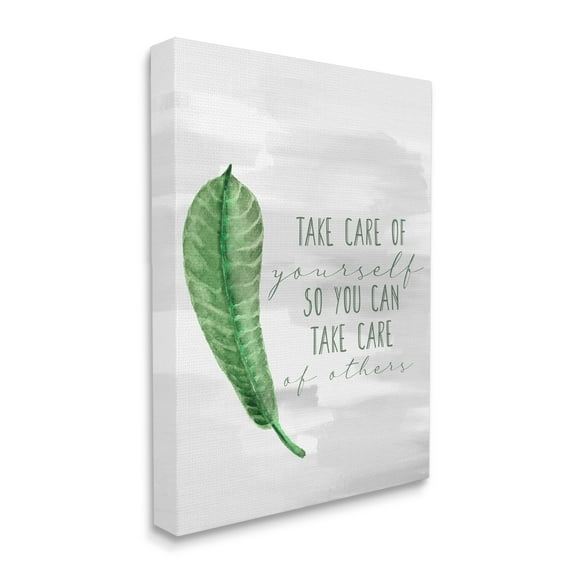 Stupell Industries Charming Take Care of Yourself Phrase Green Leaf Canvas Wall Art by Kim Allen