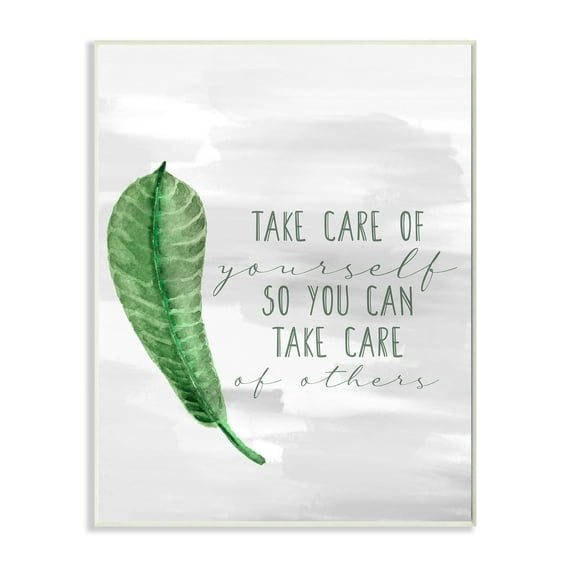 Stupell Industries Charming Take Care of Yourself Phrase Green Leaf Wall Plaque by Kim Allen