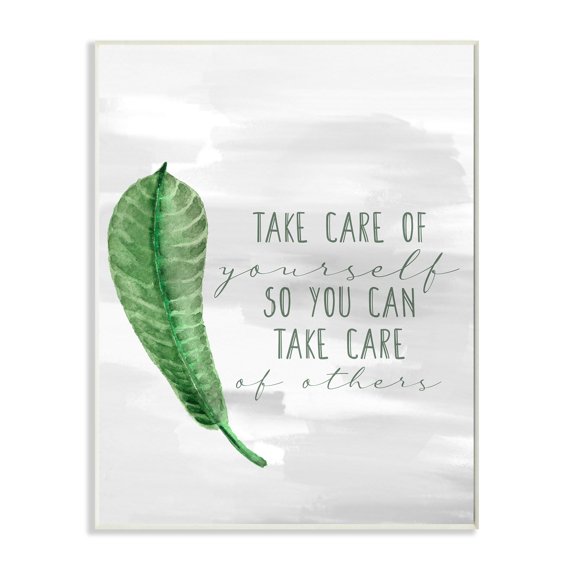 Stupell Industries Charming Take Care of Yourself Phrase Green Leaf Wall Plaque by Kim Allen