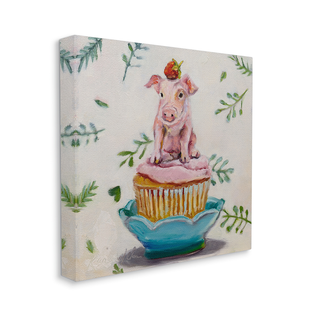 Stupell Industries Charming Teacup Pig on Strawberry Cupcake Dessert Canvas Wall Art by Karen Weber Fine Art