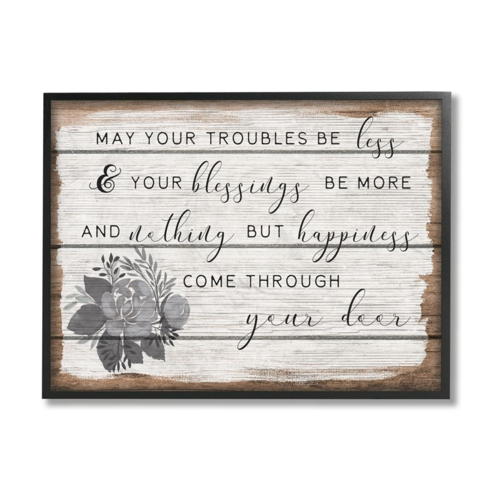 Stupell Industries Charming Troubles Be Less Phrase Country Floral Detail Graphic Art Black Framed Art Print Wall Art, 24x30, by Daphne Polselli