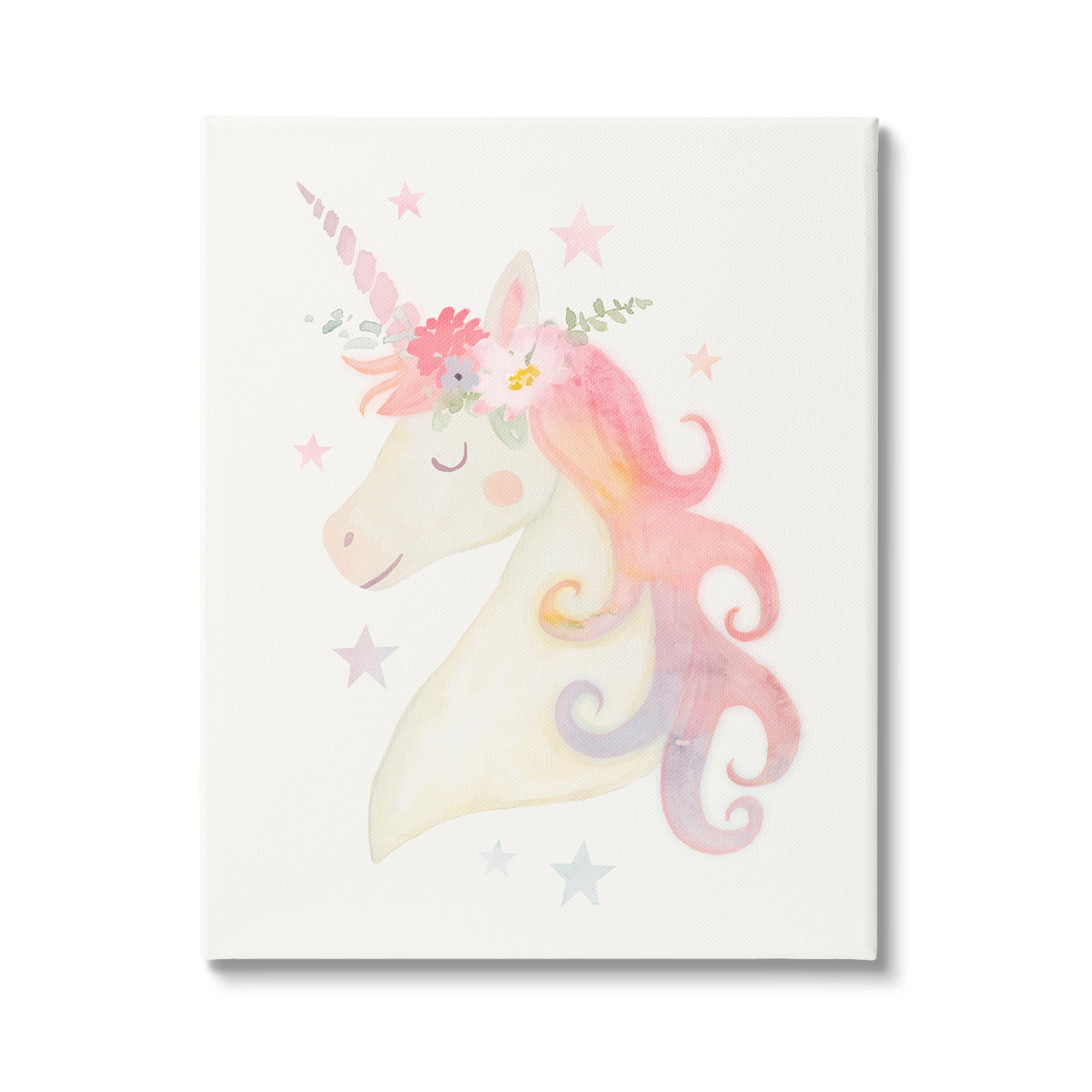 Stupell Industries Charming Unicorn Smiling Flower Crown Stars Design Graphic Art Gallery Wrapped Canvas Print Wall Art, Design by Victoria Barnes