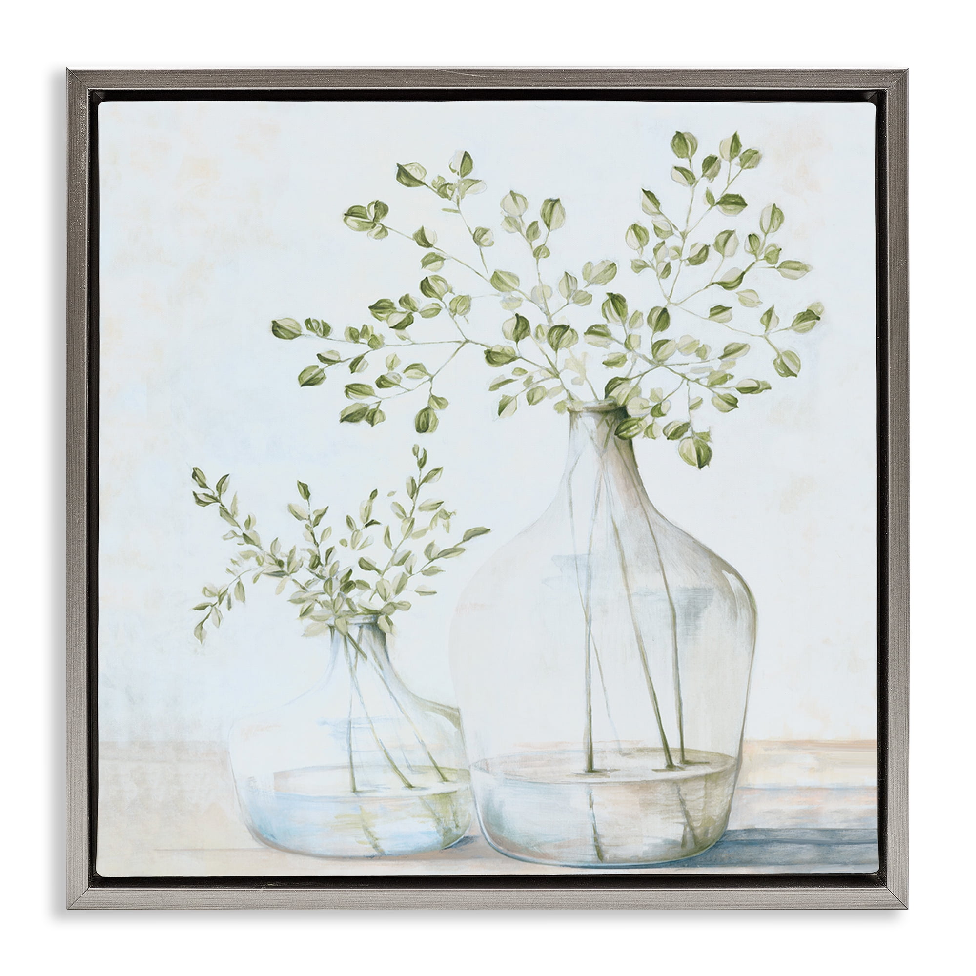 Stupell Industries Charming Vase Still Life Botanical & Floral Painting Gray Floater Framed Art Print Wall Art, 18 x 18