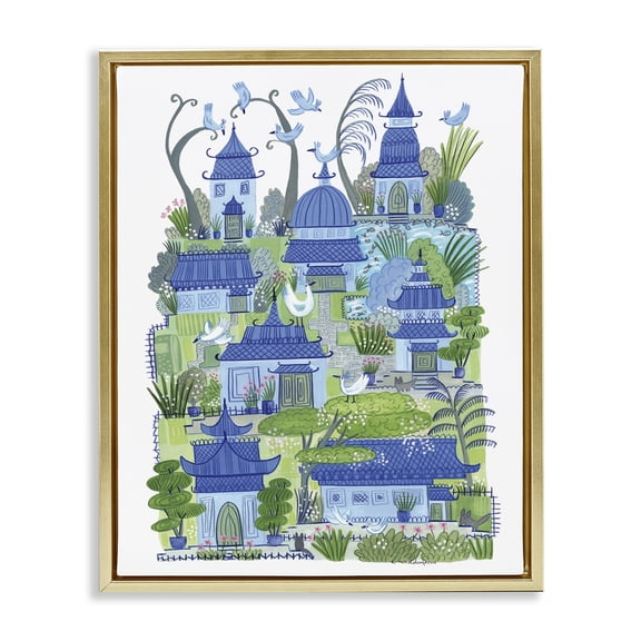 Stupell Industries Charming Village Buildings Architecture Painting Gold Floater Framed Canvas Art Print Wall Art, 17 x 21