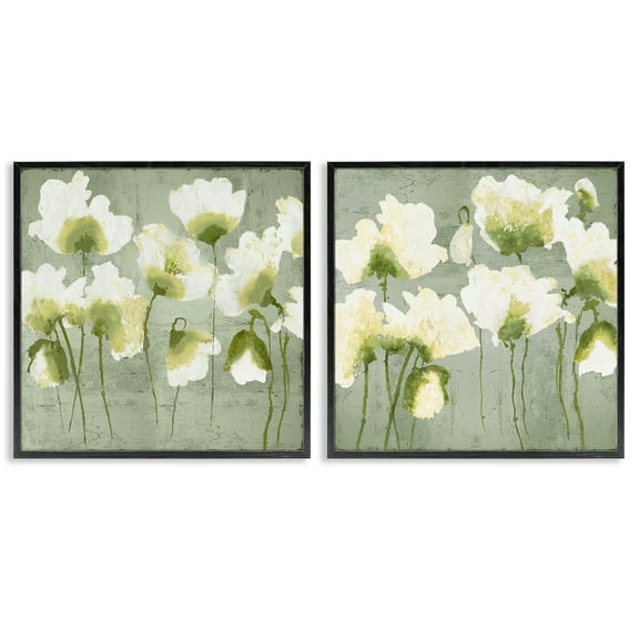 Stupell Industries Charming White Blooms Floral Painting Black Framed Art Print Wall Art, 12 x 12, Set of 2
