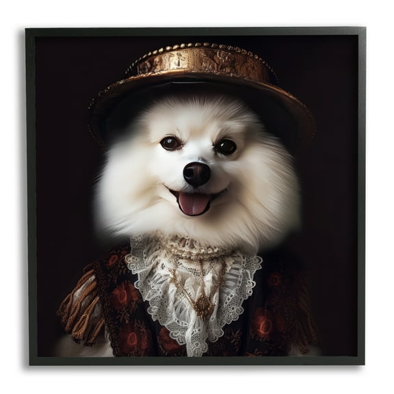 Stupell Industries Charming White Dog Outfit Animals & Insects Painting Black Framed Art Print Wall Art, 12 x 12