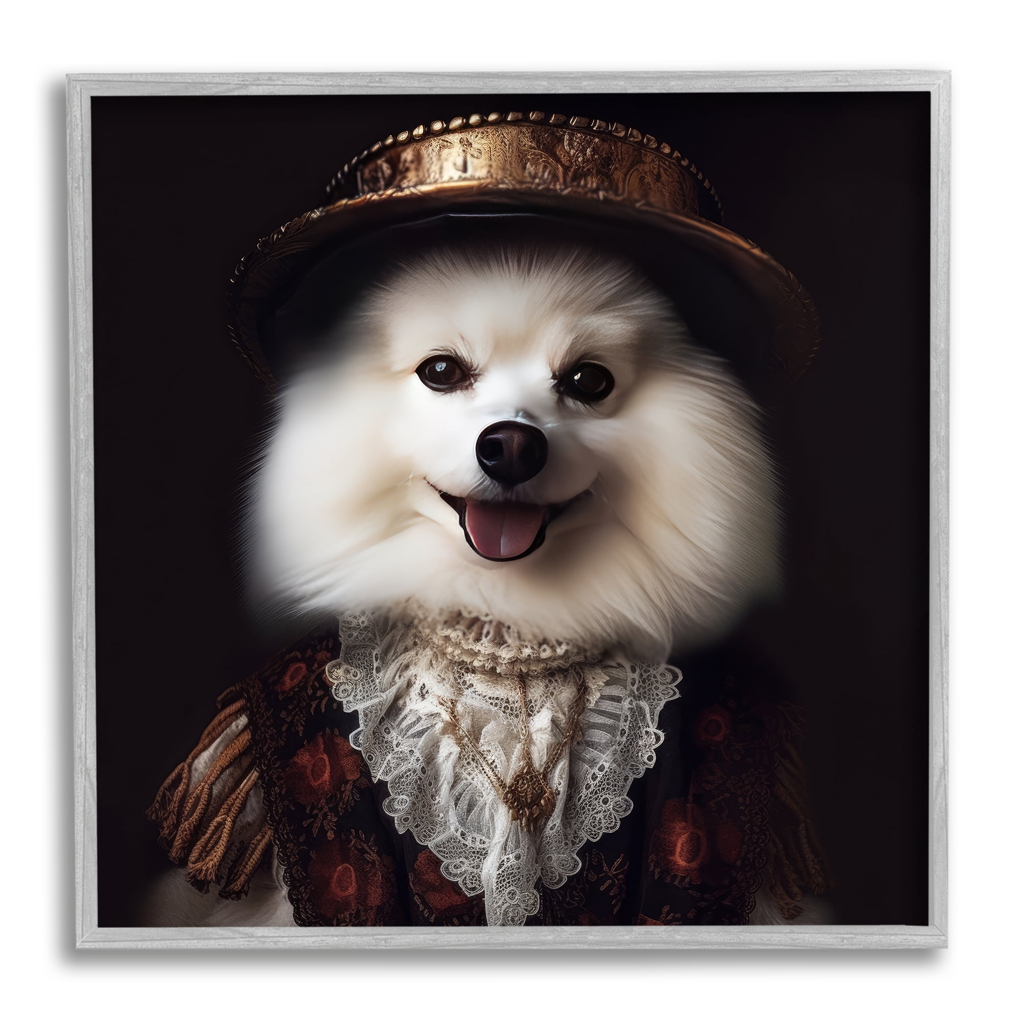 Stupell Industries Charming White Dog Outfit Animals & Insects Painting Gray Framed Art Print Wall Art, 17 x 17
