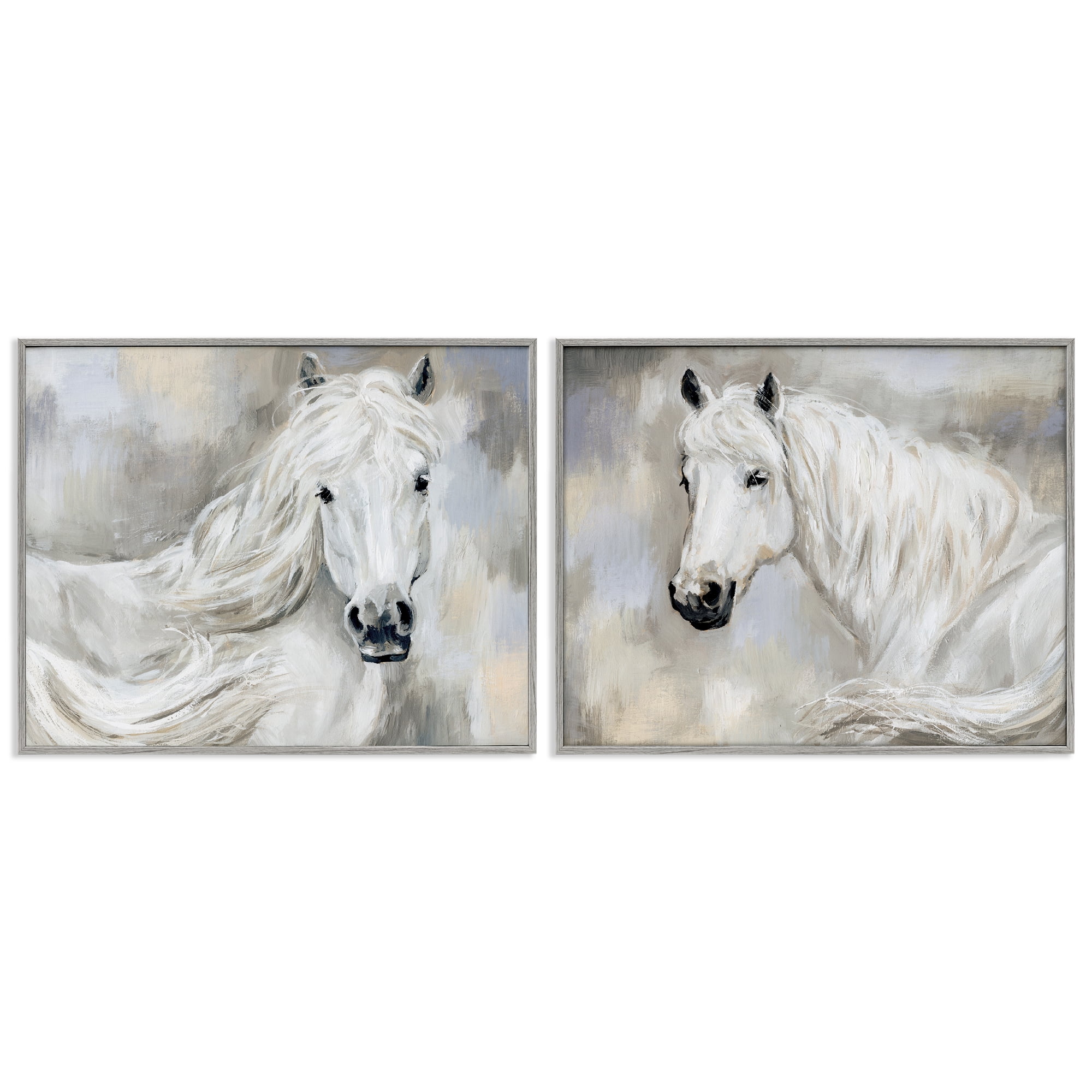 Stupell Industries Charming White Horses Animals Painting Gray Framed Art Print Wall Art, 30 x 24, Set of 2