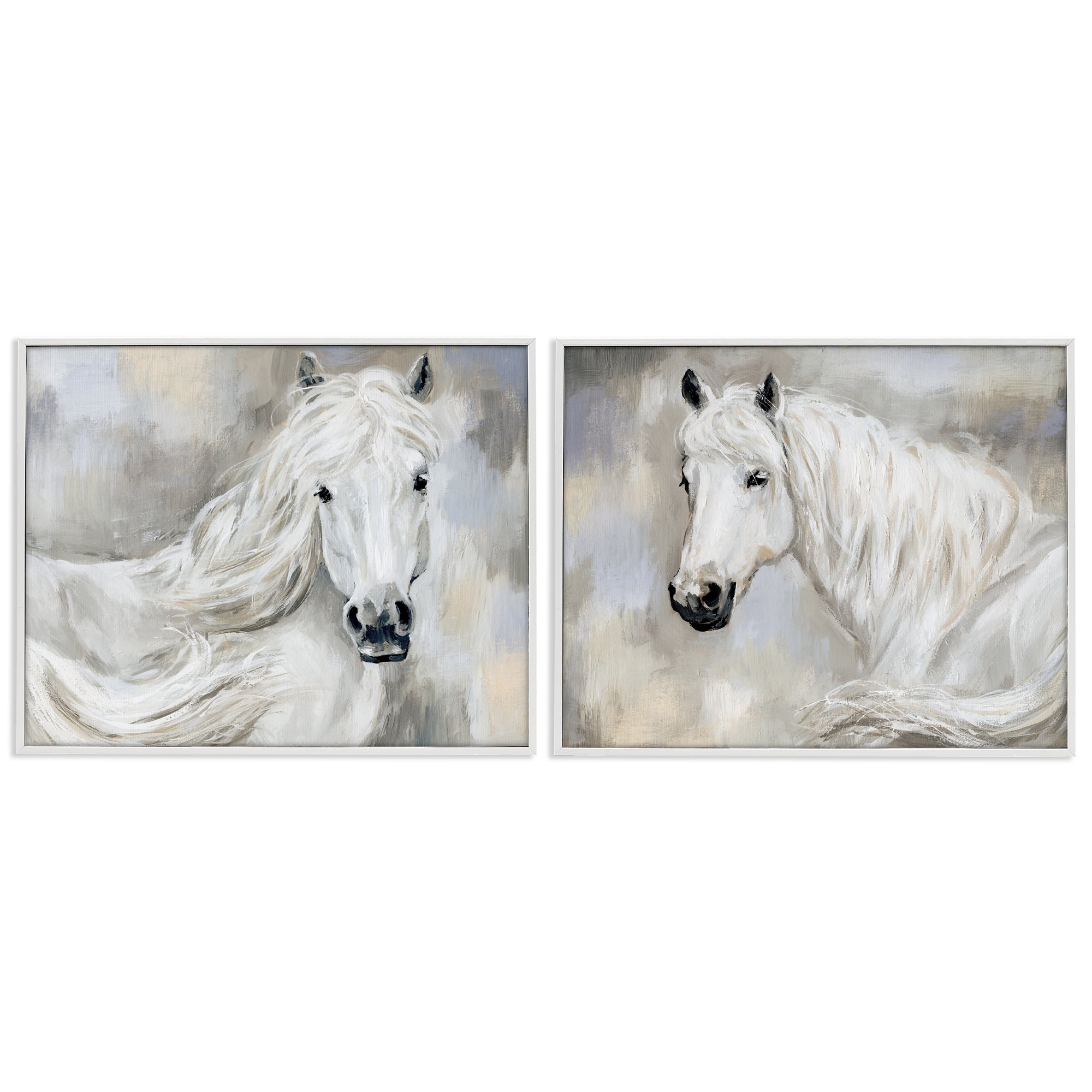 Stupell Industries Charming White Horses Animals Painting White Framed Art Print Wall Art, 30 x 24, Set of 2