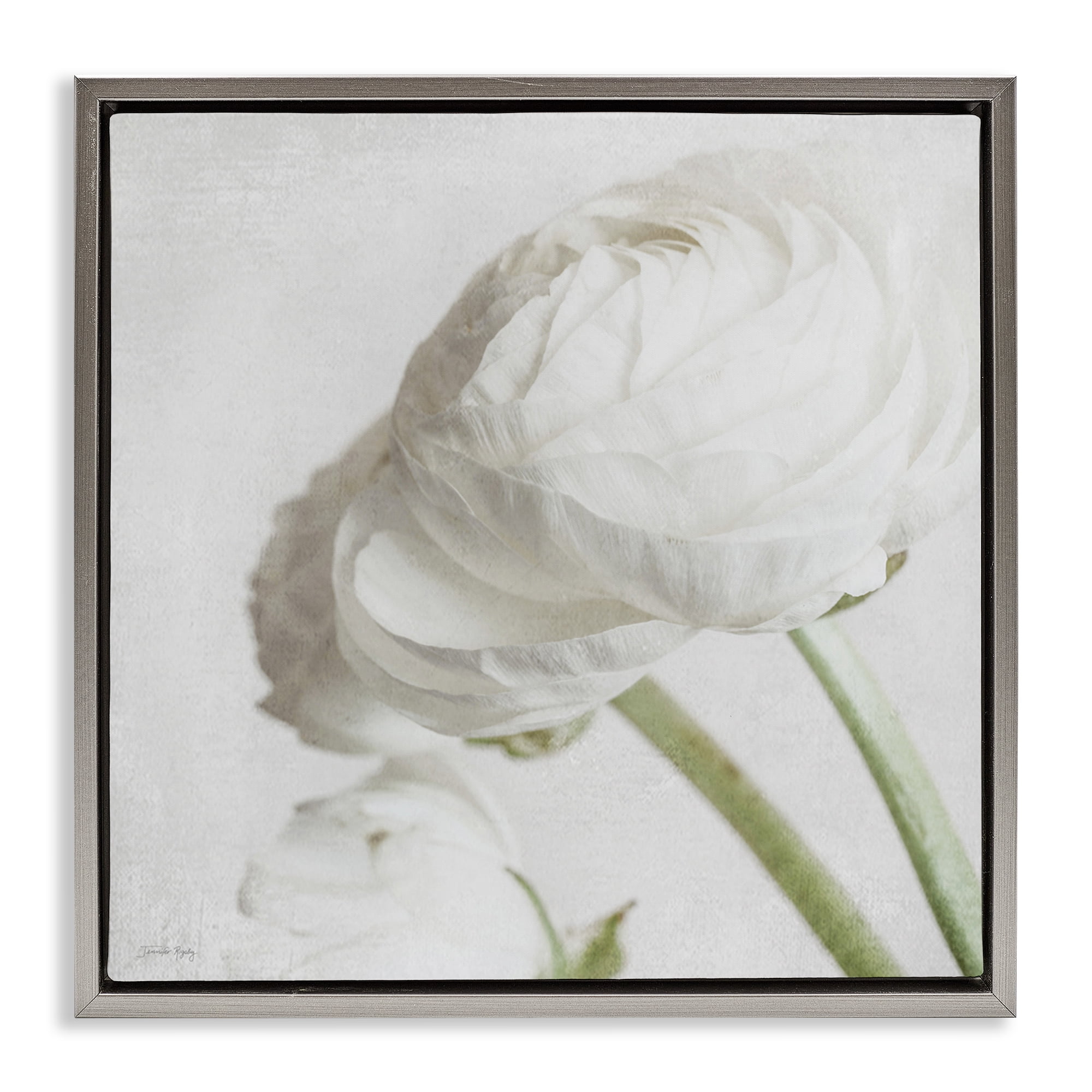 Stupell Industries Charming White Peony Botanical & Floral Painting Gray Floater Framed Art Print Wall Art, 18 x 18