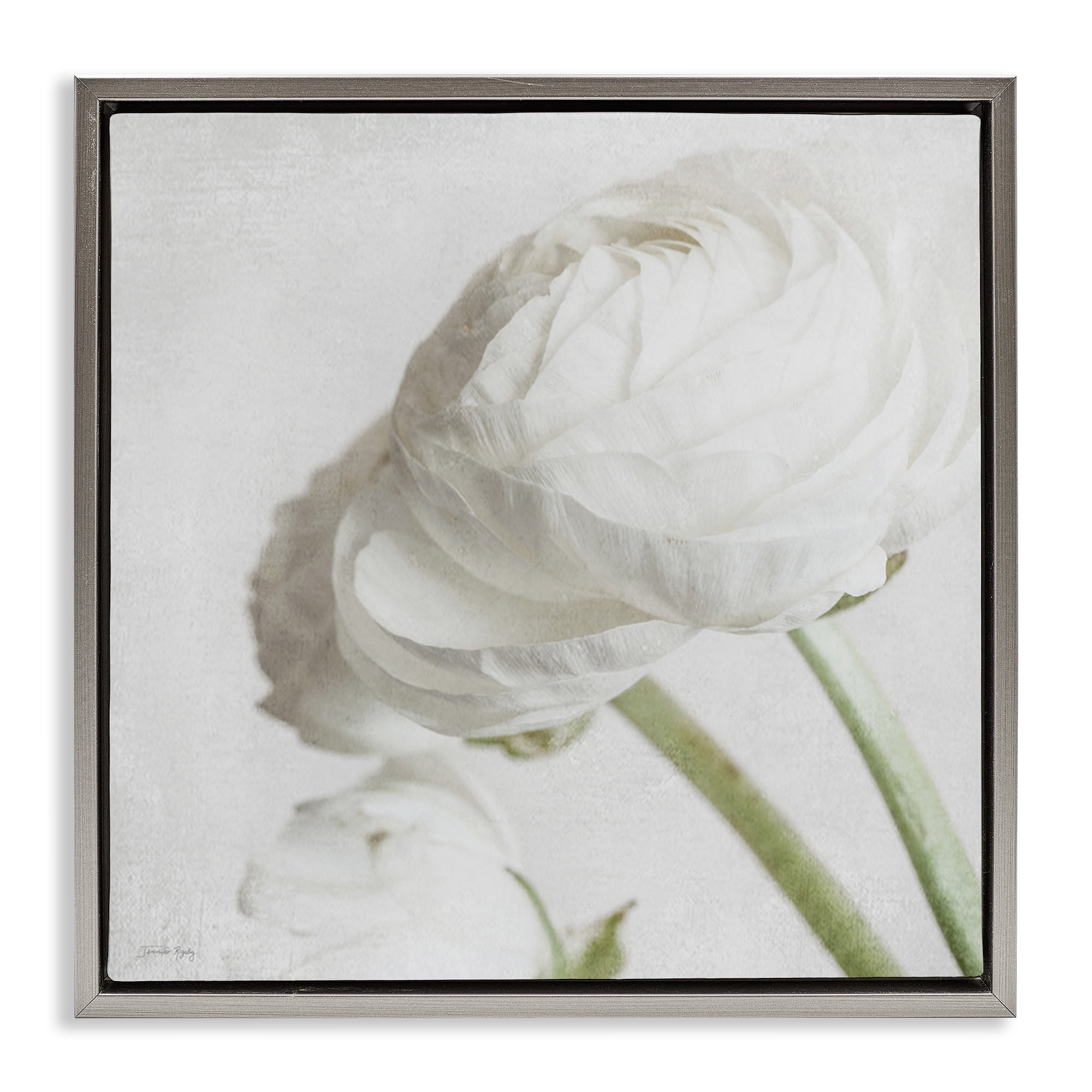 Stupell Industries Charming White Peony Botanical & Floral Painting Gray Floater Framed Art Print Wall Art, 25 x 25