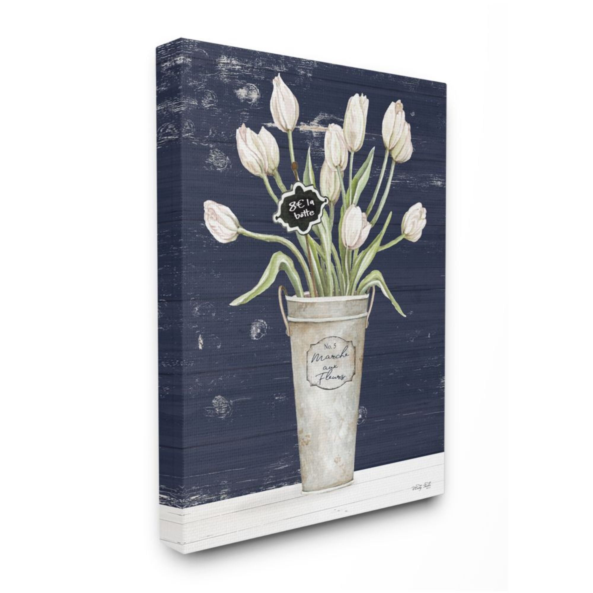 Stupell Industries Charming White Tulip Bouquet over Rustic Blue Design by Cindy Jacobs, 16" x 20"
