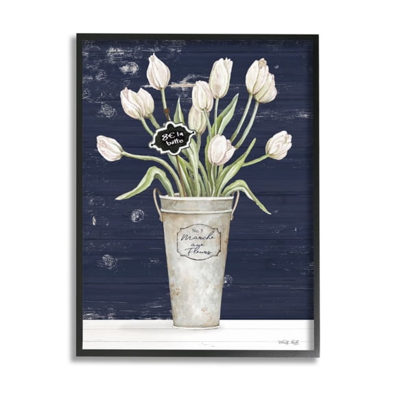 Stupell Industries Charming White Tulip Bouquet over Rustic Blue Design by Cindy Jacobs