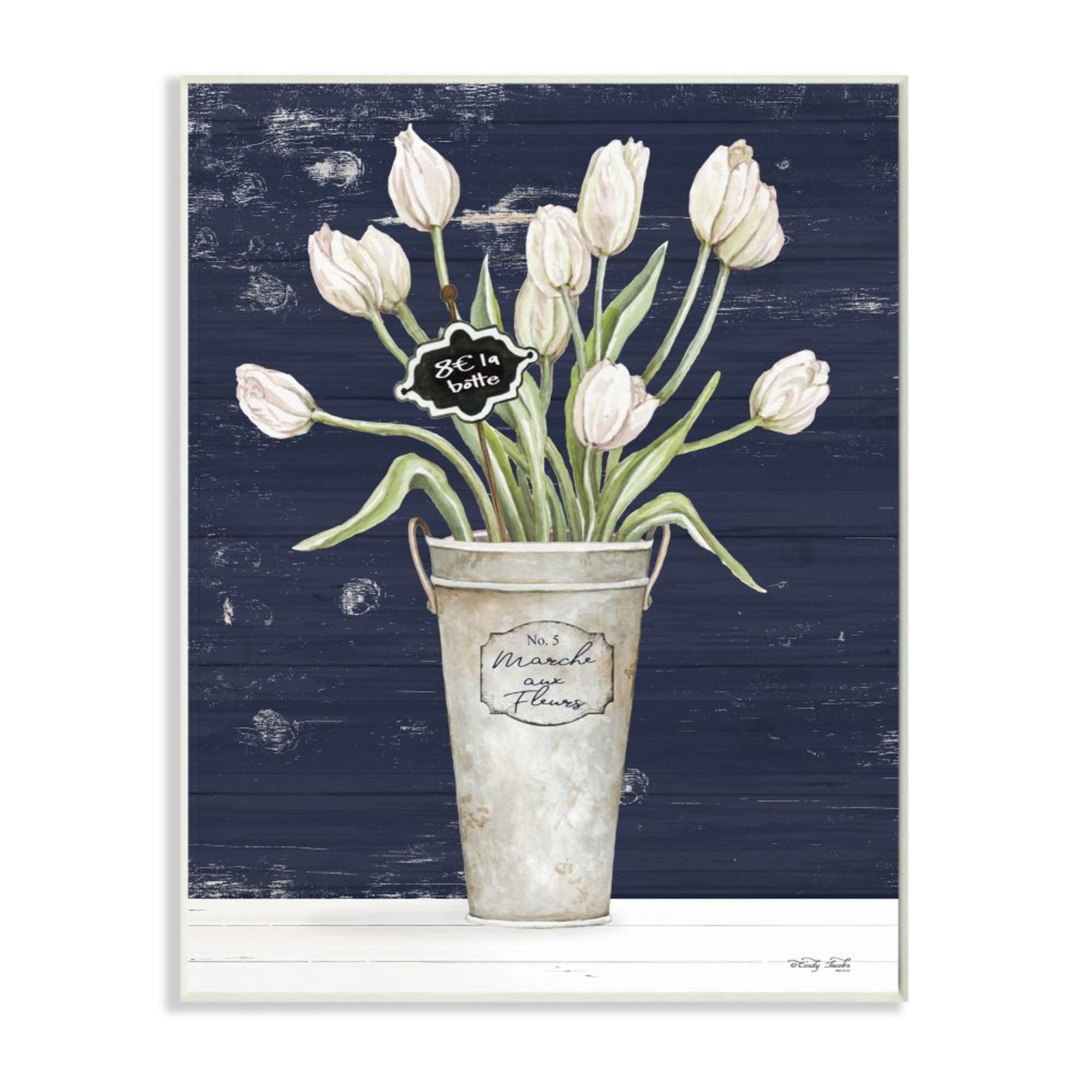 Stupell Industries Charming White Tulip Bouquet over Rustic Blue Design by Cindy Jacobs
