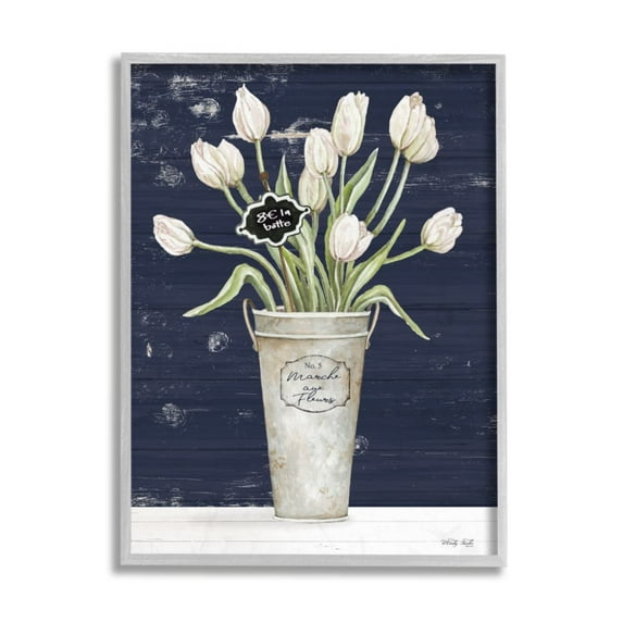 Stupell Industries Charming White Tulip Bouquet over Rustic Blue Design by Cindy Jacobs