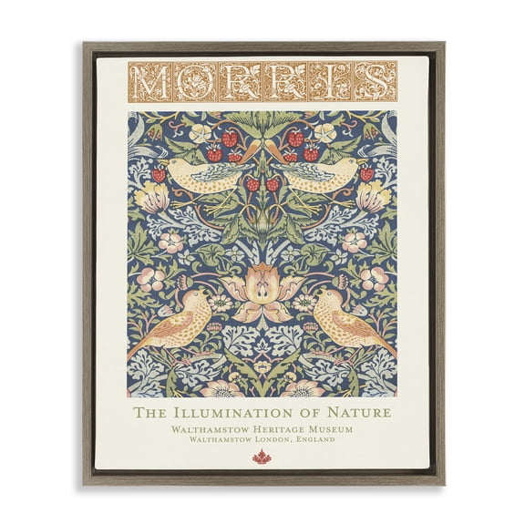 Stupell Industries Charming William Morris Pattern Floral Painting Brown Floater Framed Canvas Art Print Wall Art, 17 x 21