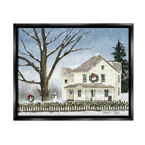Stupell Industries Charming Winter Neighborhood Landscape Painting Black Floater Framed Canvas Art Print Wall Art, 21 x 17