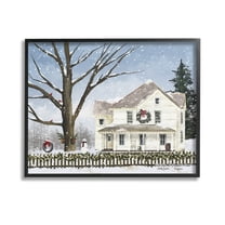 Stupell Industries Charming Winter Neighborhood Landscape Painting Black Framed Art Print Wall Art, 14 x 11