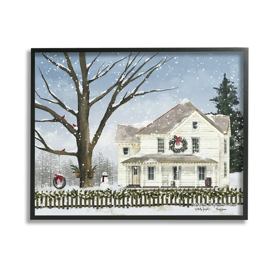 Stupell Industries Charming Winter Neighborhood Landscape Painting Black Framed Art Print Wall Art, 14 x 11