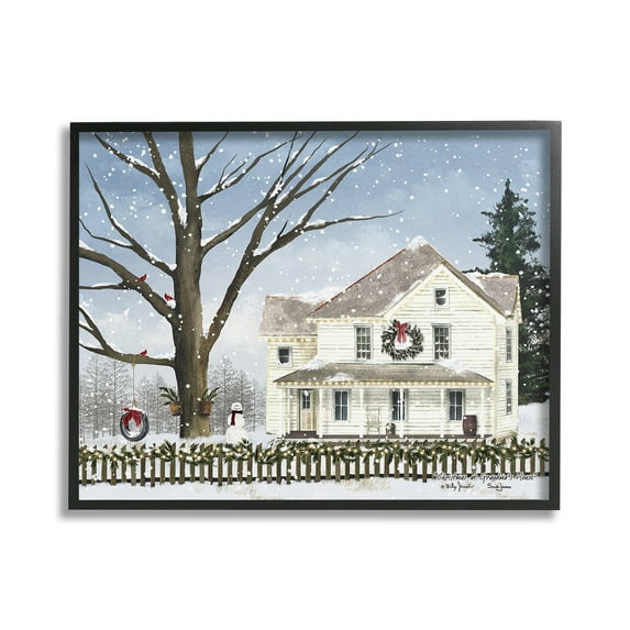 Stupell Industries Charming Winter Neighborhood Landscape Painting Black Framed Art Print Wall Art, 20 x 16